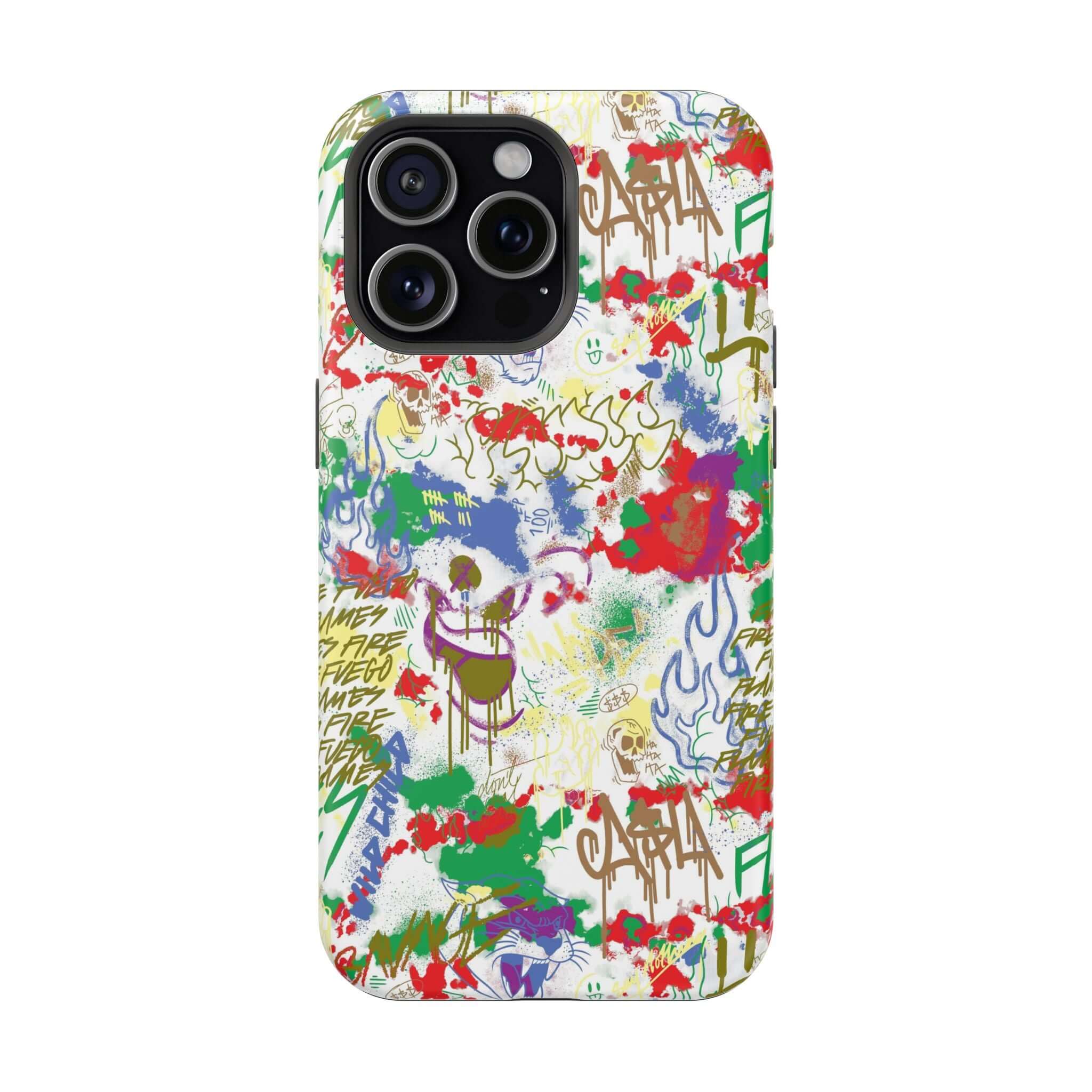 Cute phone cover with colorful graffiti design for iPhone, merging art and protection in one fun case!