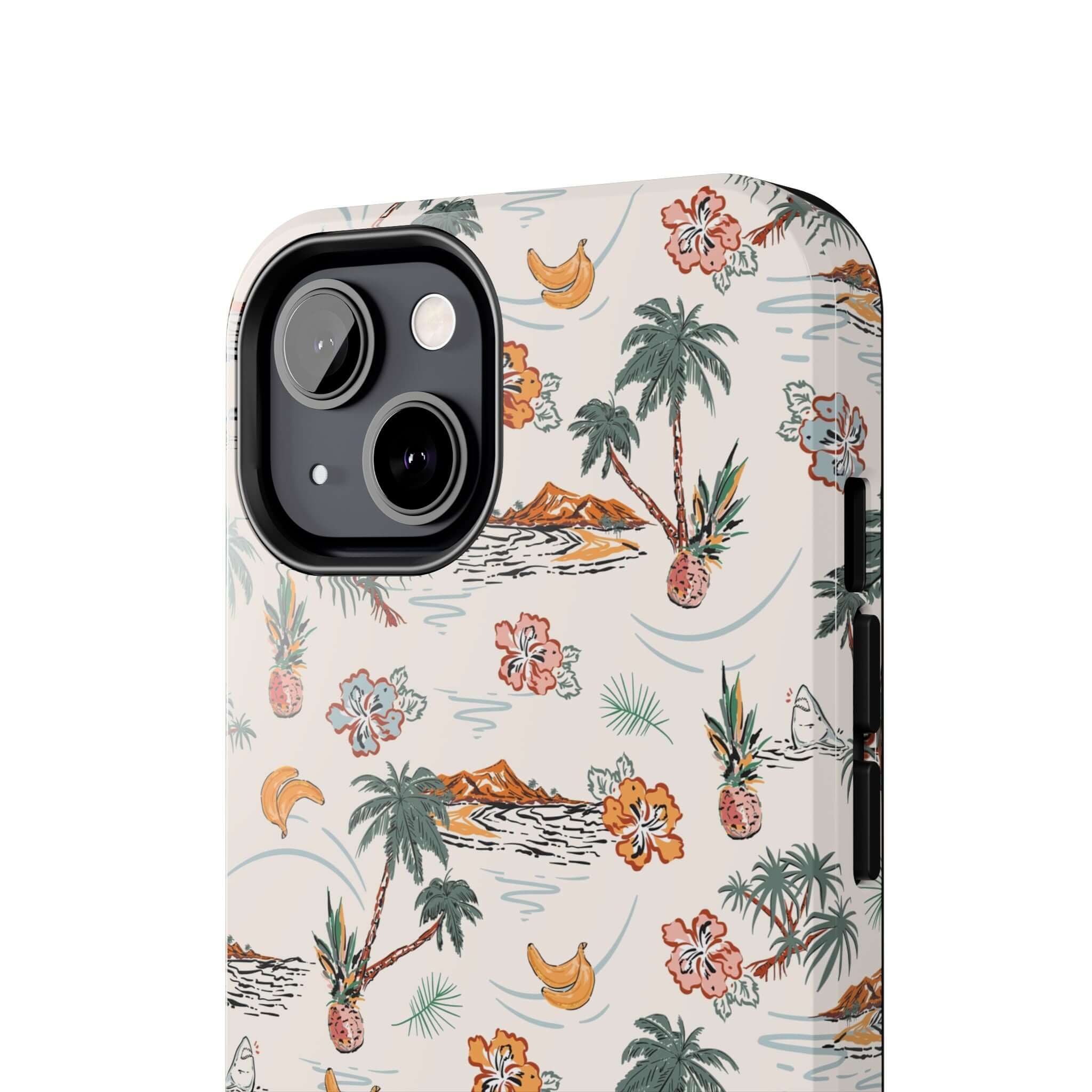 Cute iPhone 14 case with tropical palm tree design for beach getaways, free shipping, perfect phone cover with playful charm.