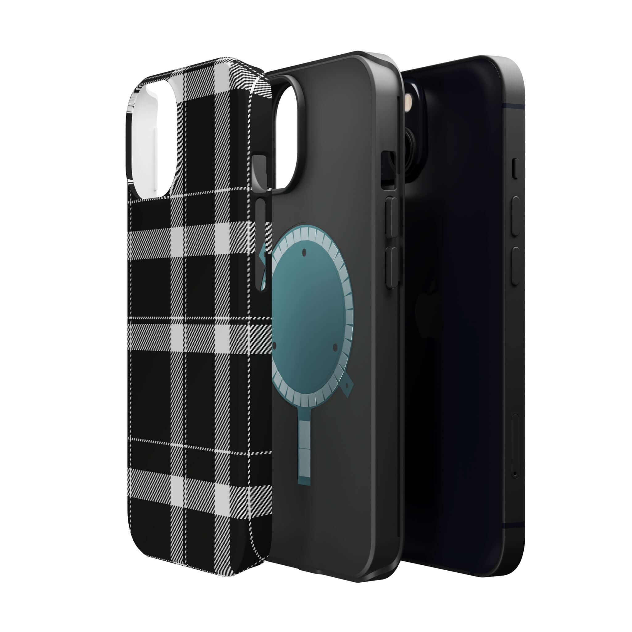 Stylish black plaid iPhone case with sleek designs, perfect cute phone cover for fashion-forward individuals.