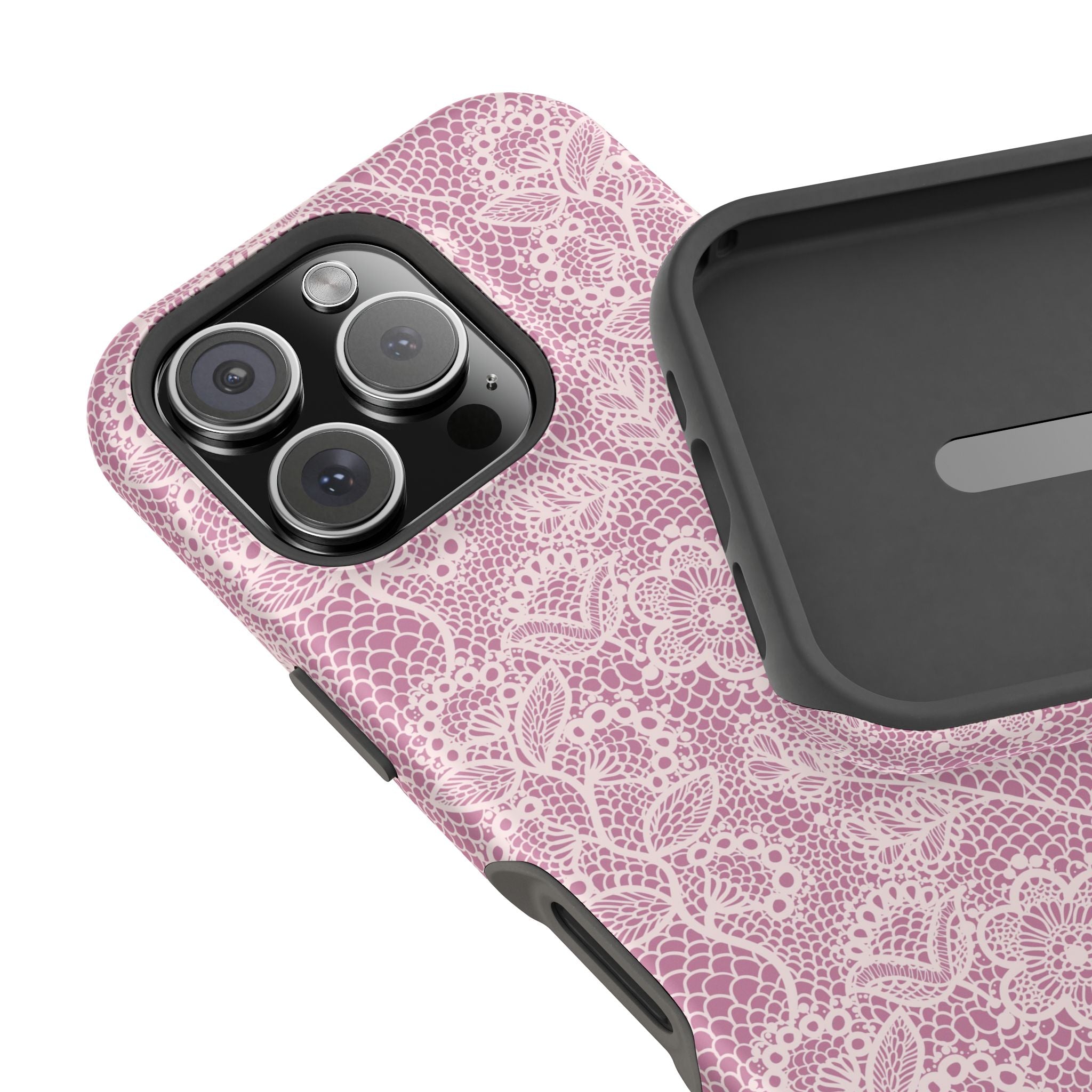 Pink Lace MagSafe iPhone case with floral design, offering cute country charm and protection. Perfect phone cover accessory.