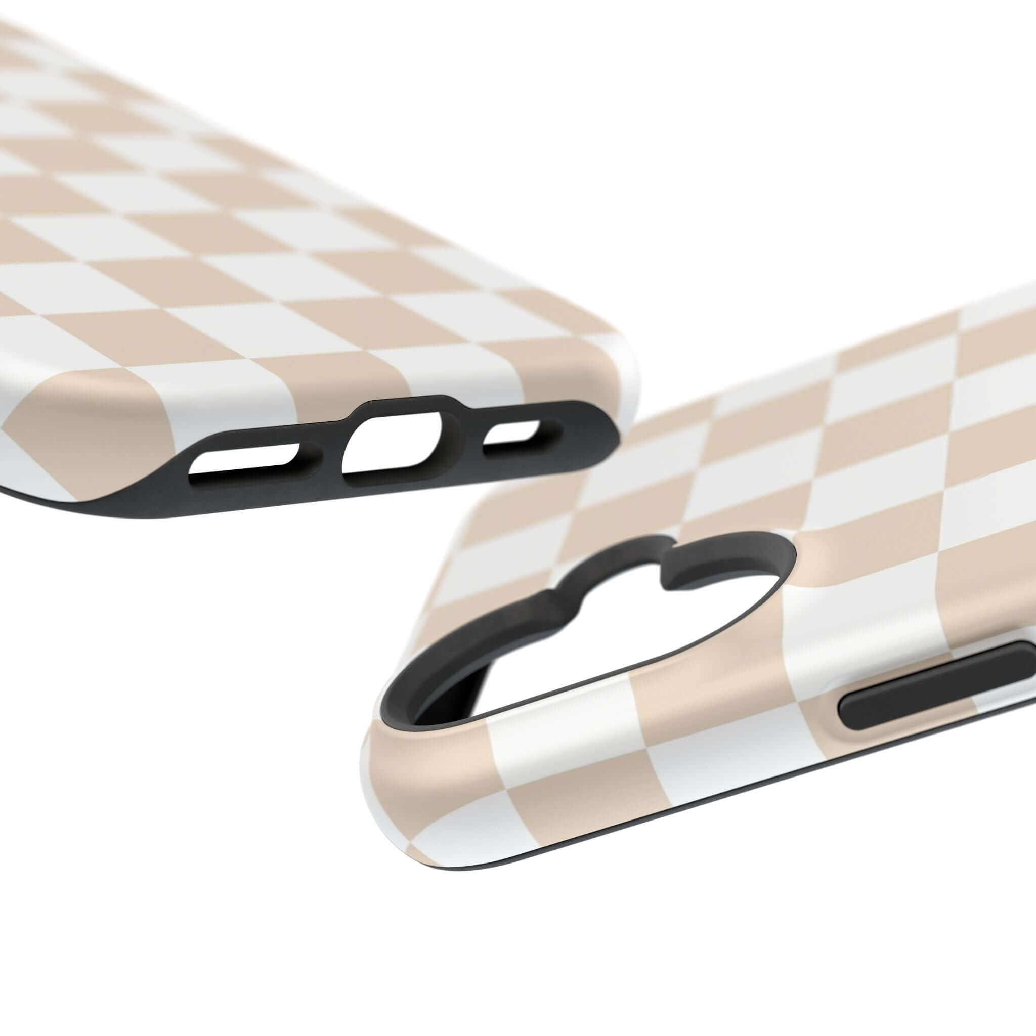 Cream-checkered MagSafe iPhone 16 case with cute beige protective design