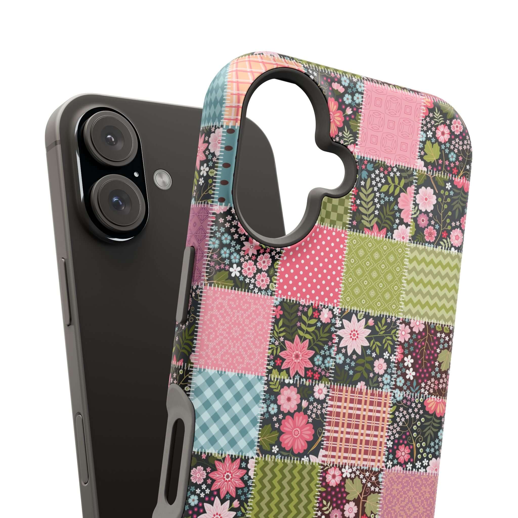 MagSafe iPhone Case with cute floral patchwork design, perfect for free-spirited style. Floral iPhone case for groovy vibes!