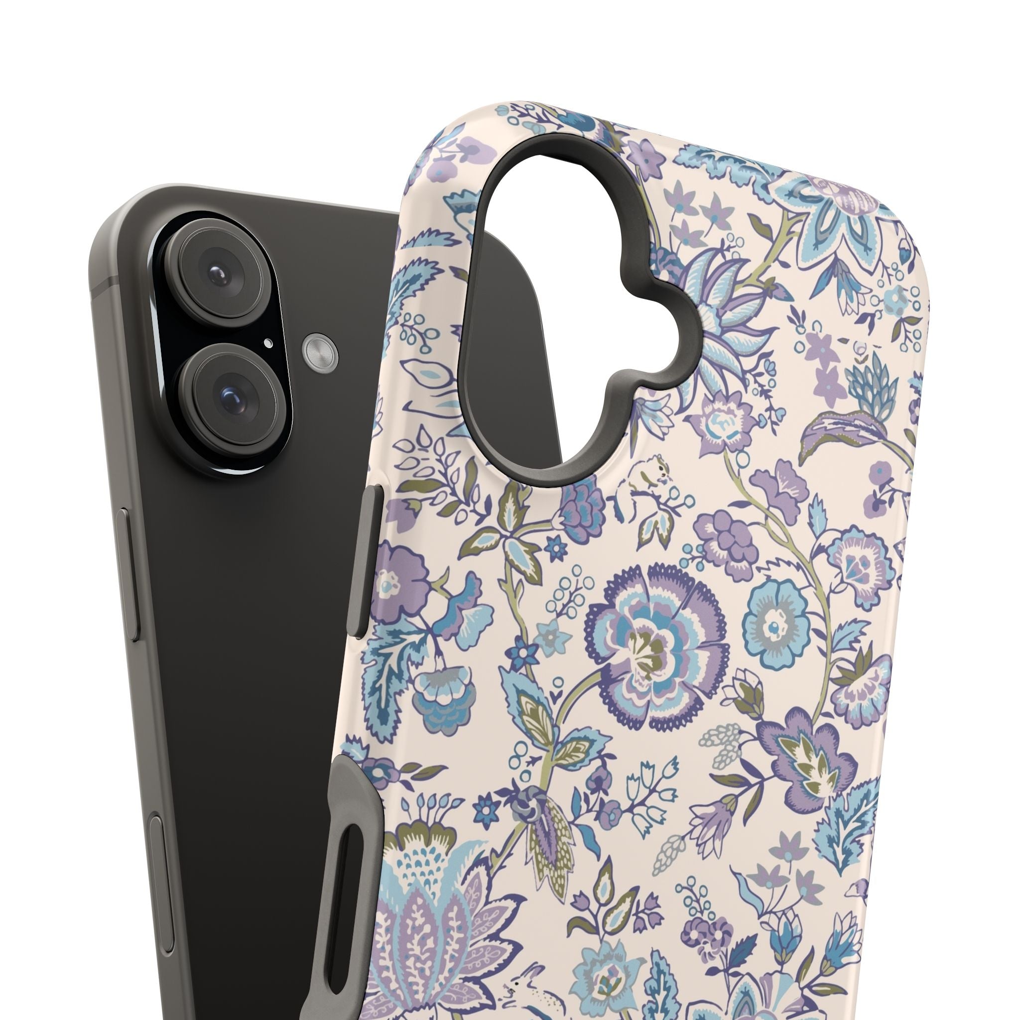 Blue CottageCore floral MagSafe iPhone case featuring cute nature design, perfect cute phone cover for adding style to your tech.