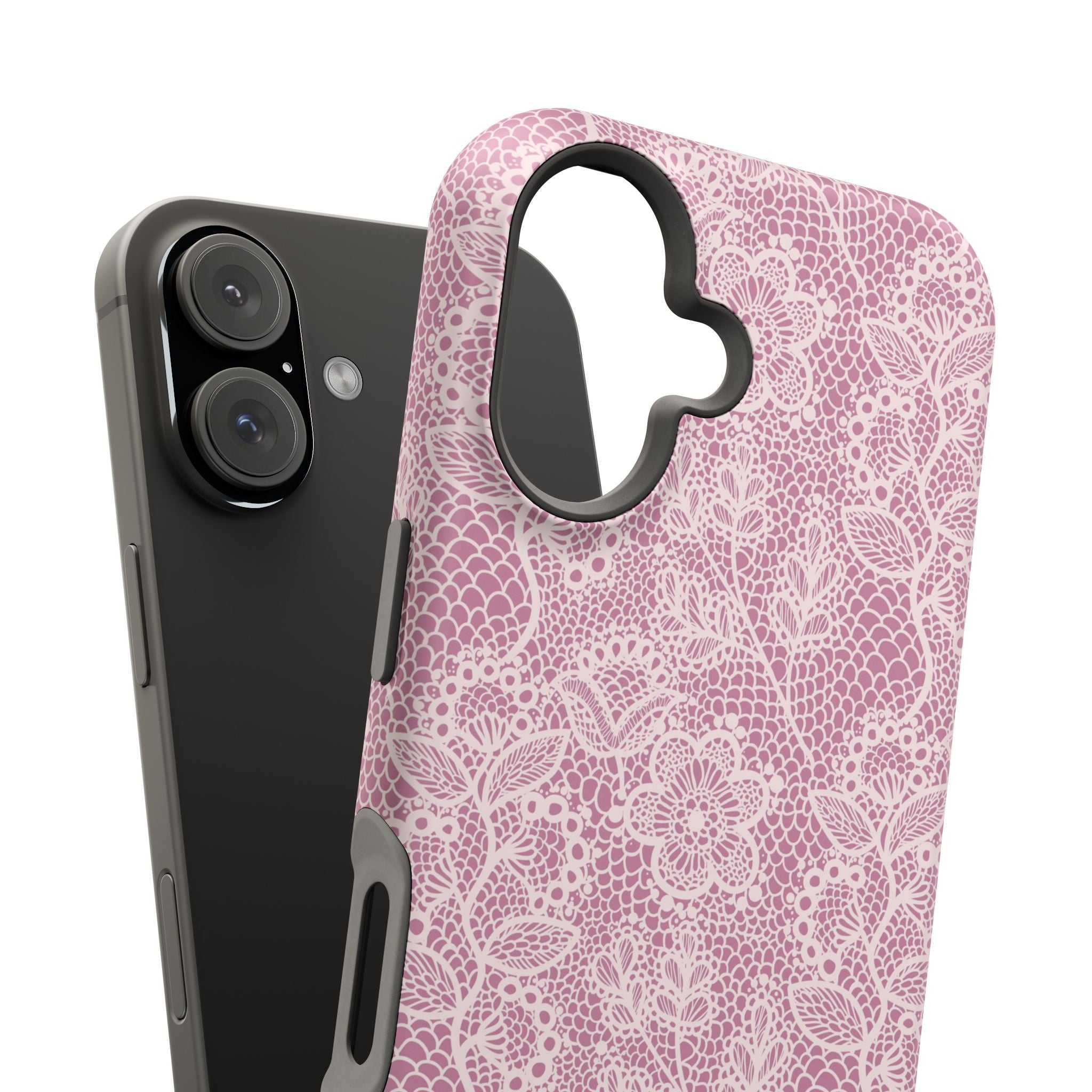 Pink Lace MagSafe iPhone Case with Floral Design, Cute Phone Cover for Country Charm and Style