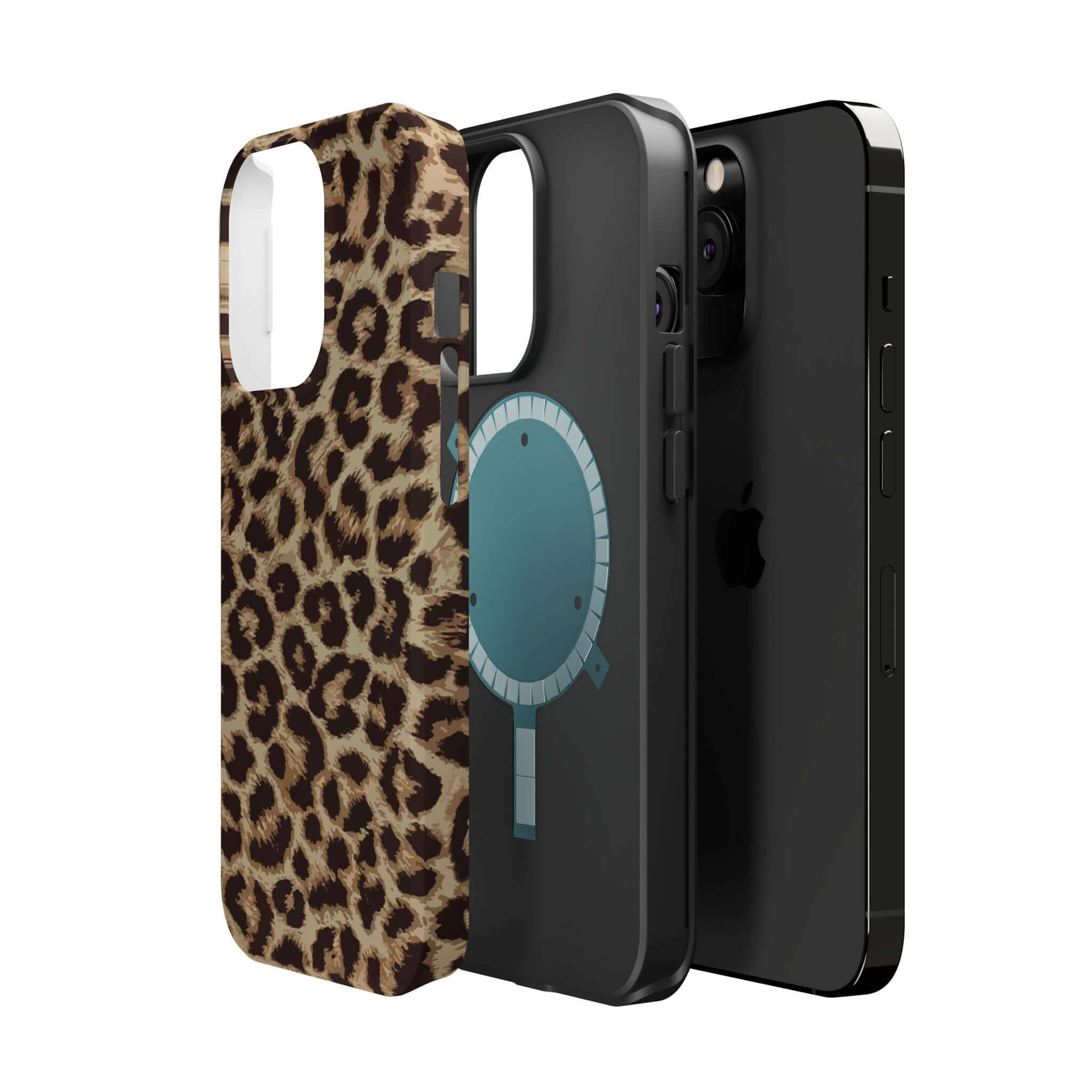 Stylish cheetah print phone case for iPhone 16 with MagSafe design, combining protection and fashion for your device.