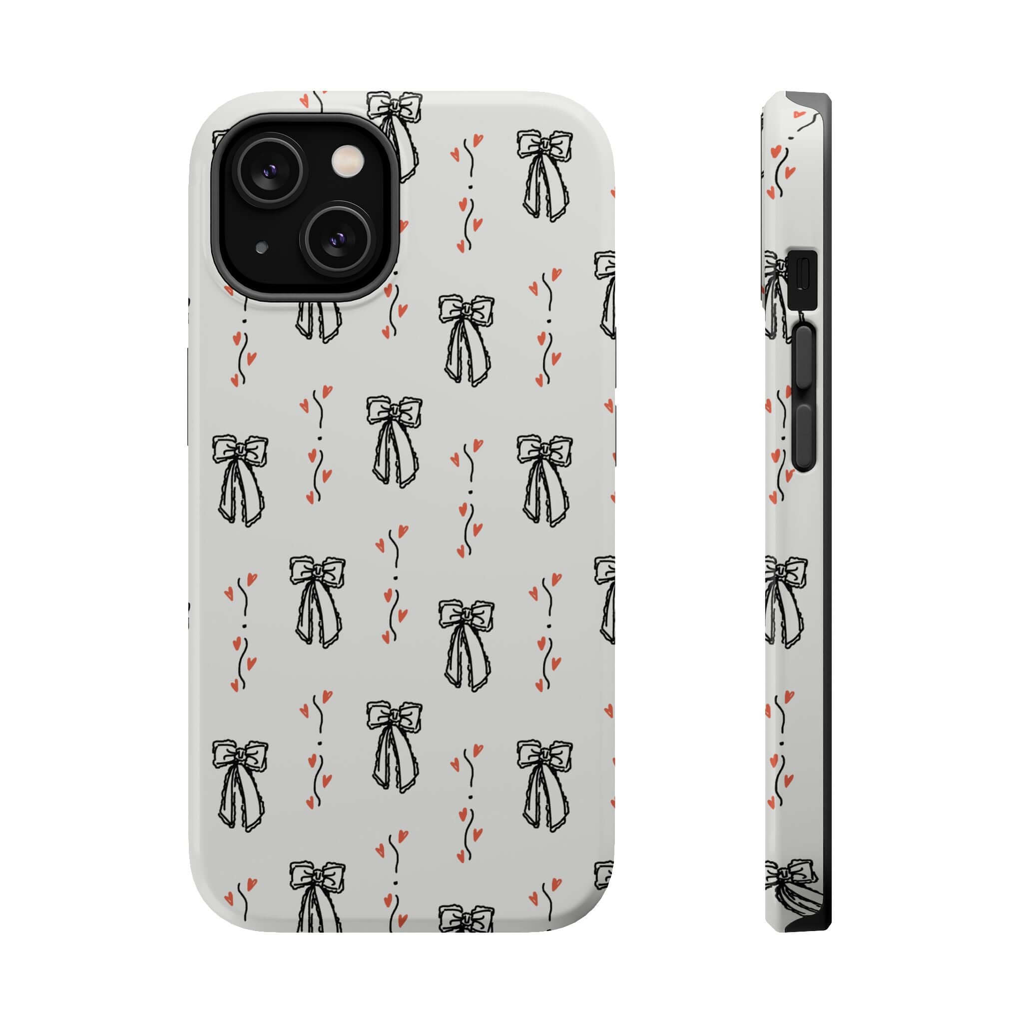 Vintage Coquette iPhone 16 case with cute black bow design, perfect stylish charm for phone accessories.