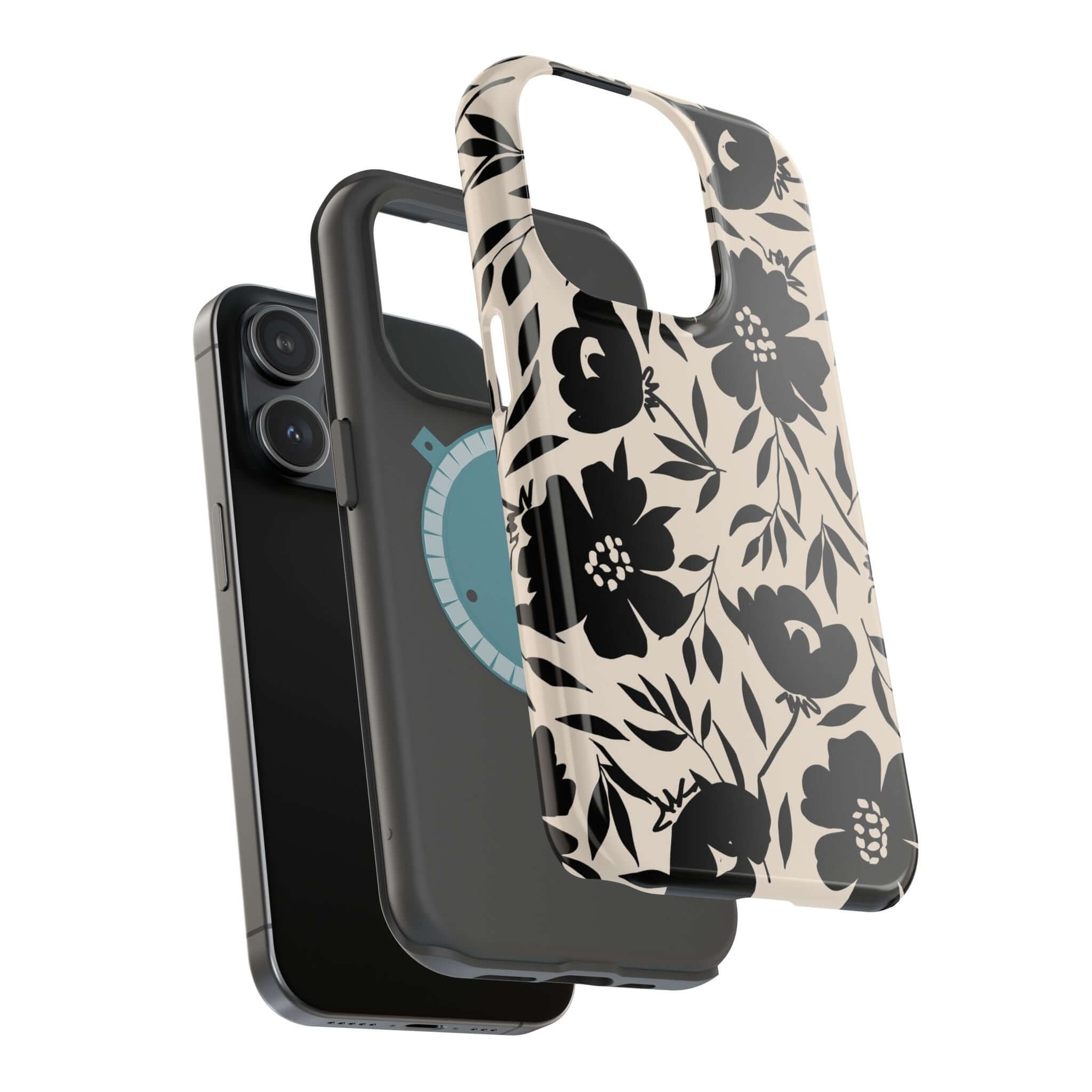 Eclipse Garden Black Floral Case for iPhone 16 - Cute Phone Case with bold, adventurous floral design.