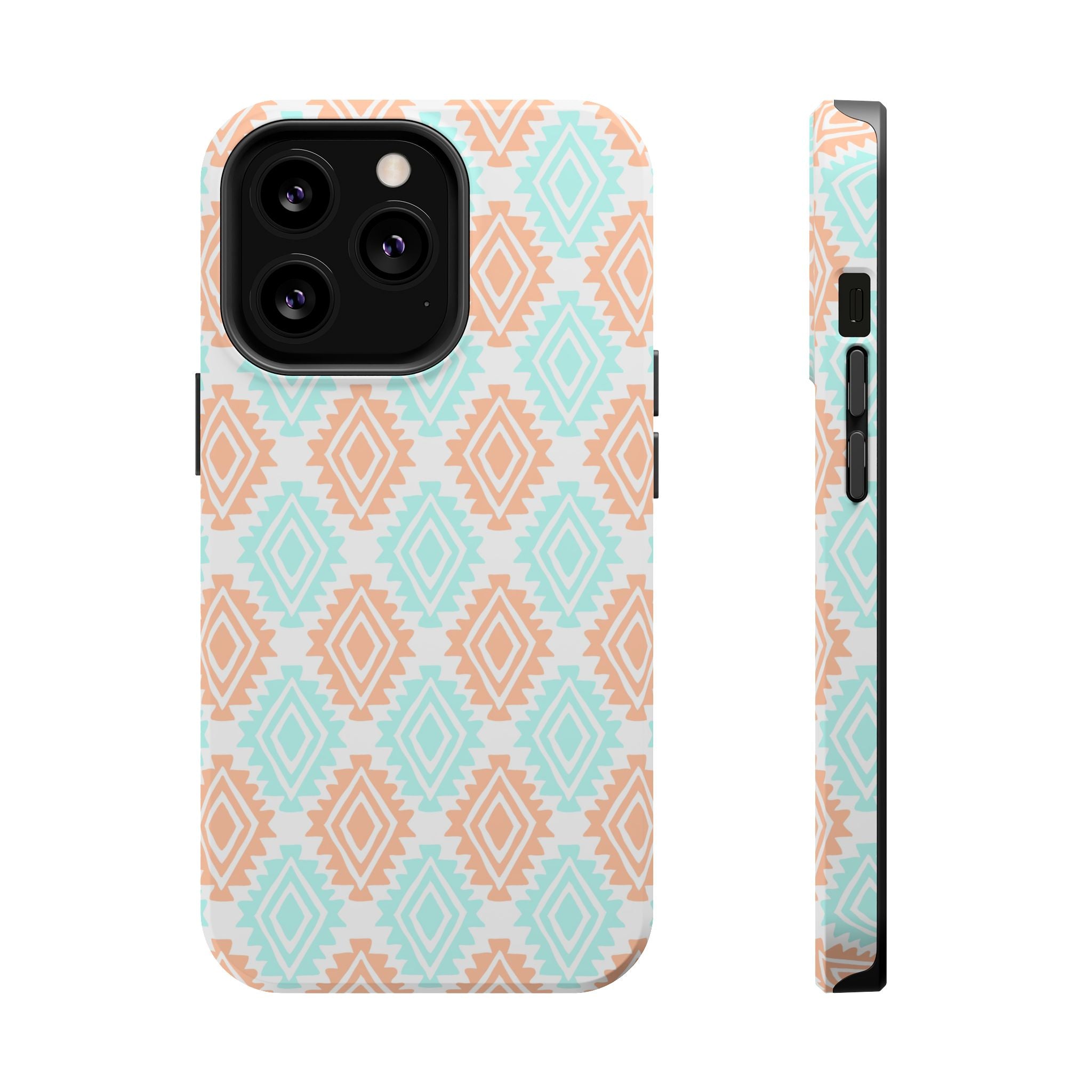 Southwestern MagSafe iPhone Case with abstract design, cute pastel colors, and floral motifs on display.