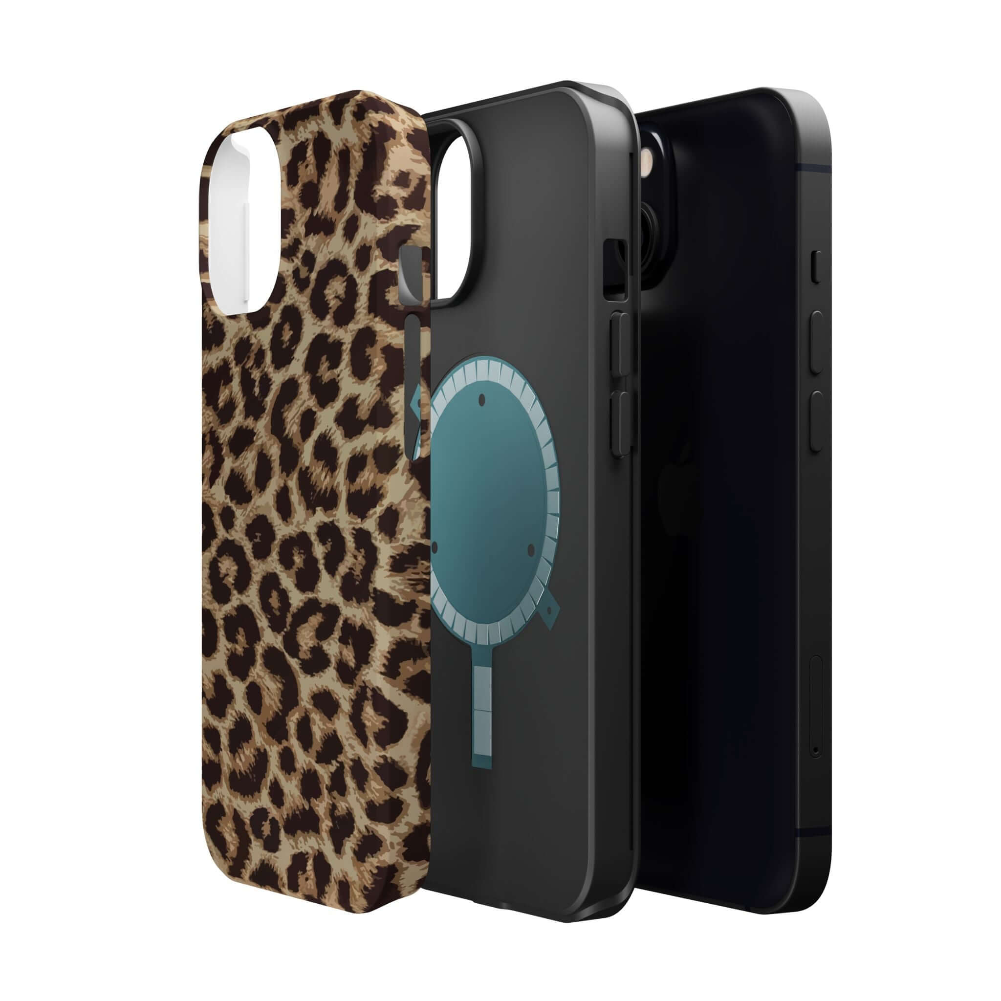 Cheetah print MagSafe phone case for iPhone 16, stylish and protective accessory with bold animal pattern, Savannah Rush collection.