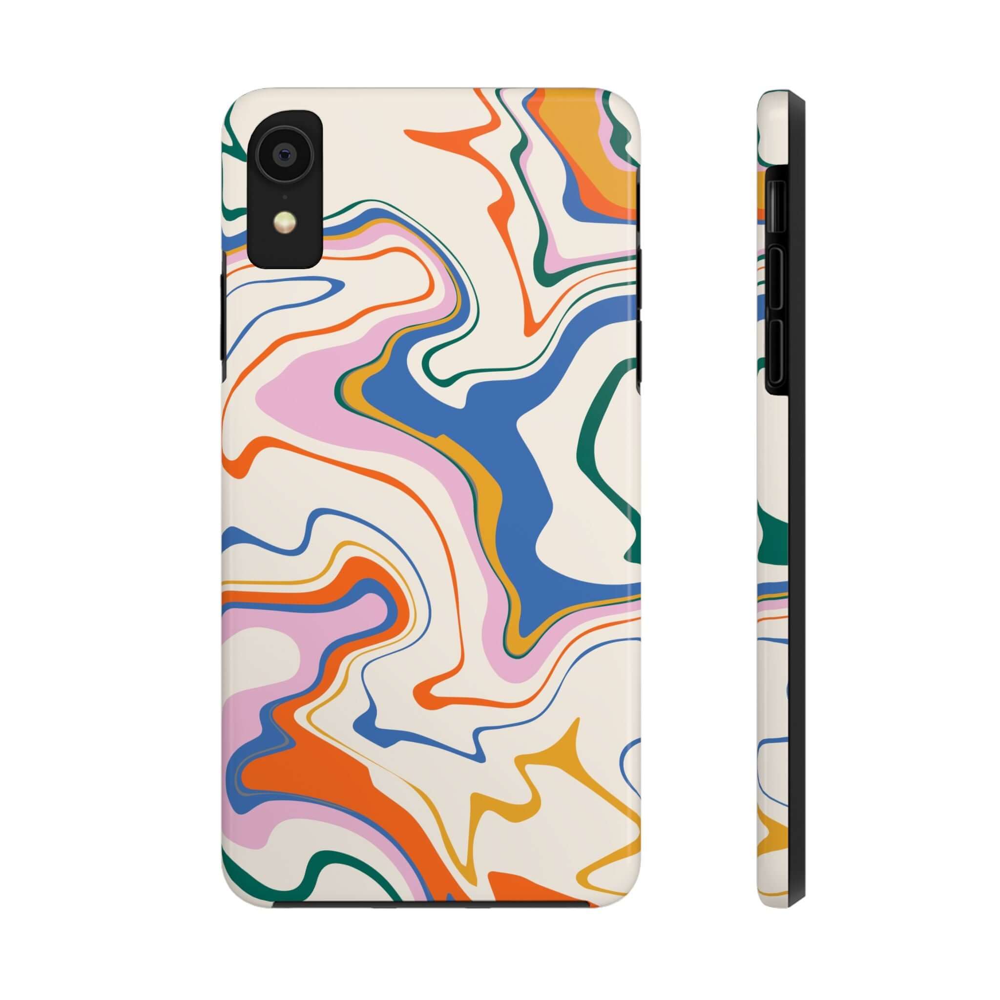 Colorful abstract phone case for iPhone 14 Pro Max and Samsung S23 with vibrant swirl design. Cute phone cases that stand out.