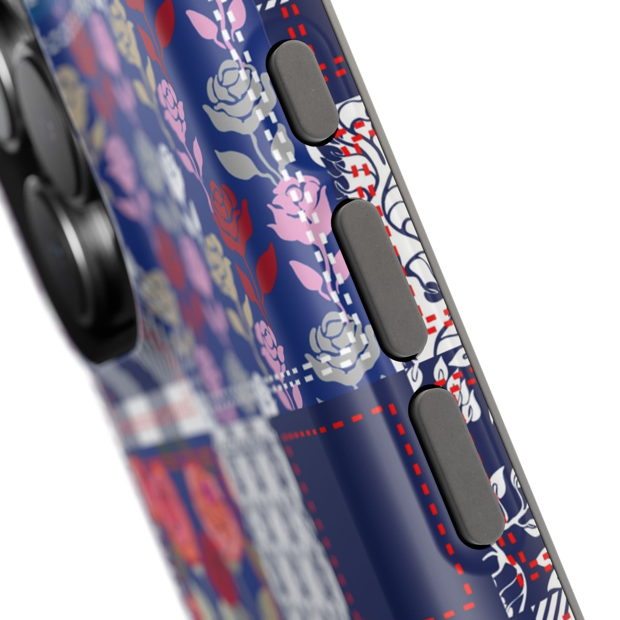 Crimson Bloom | Blue Patchwork Case