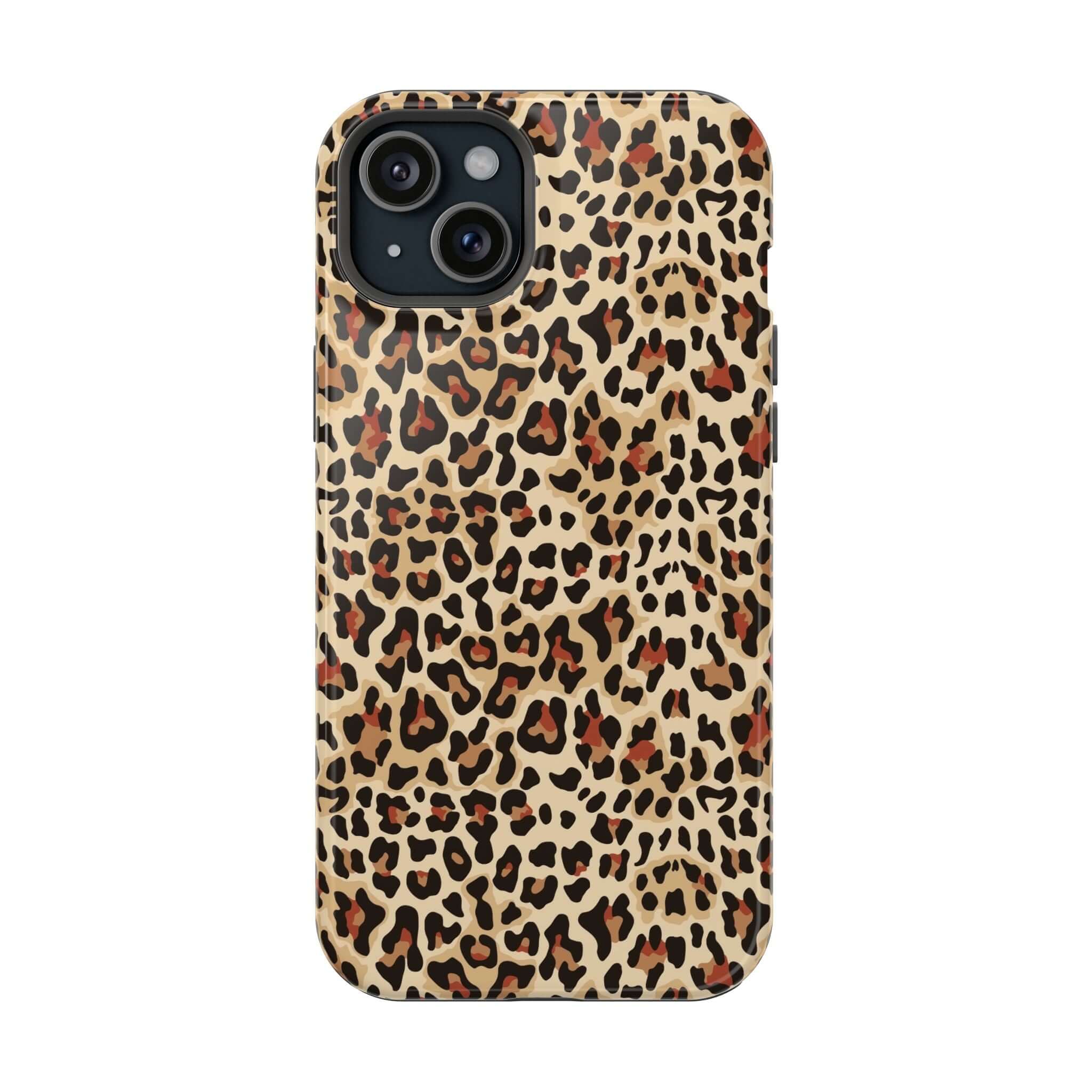 Leopard print MagSafe iPhone case, colorful and cute design, offers style and protection, abstract animal pattern.