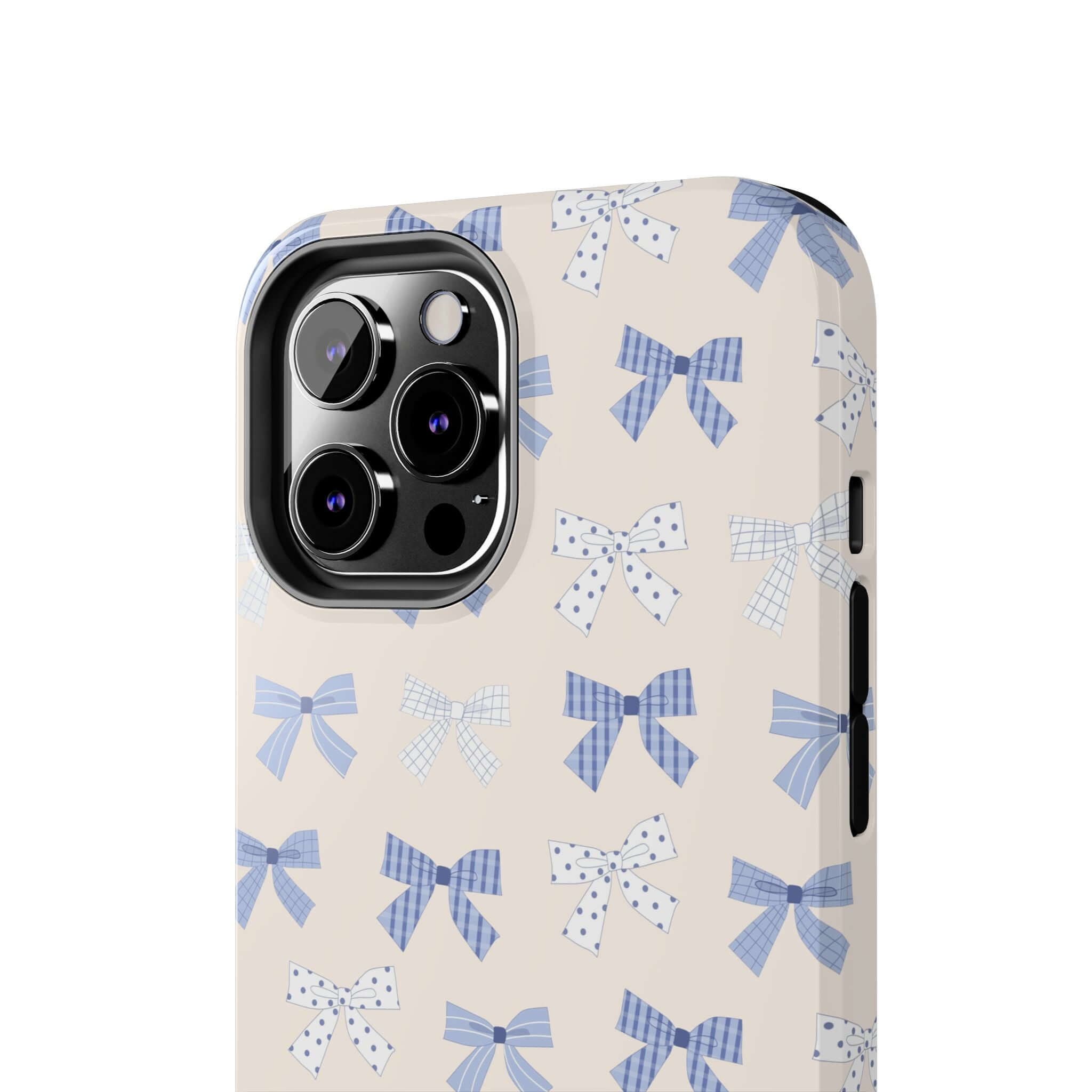 Cute phone case with blue bows, perfect for iPhone 16. Bride to Be Blue Coquette Case for a playful, stylish look.