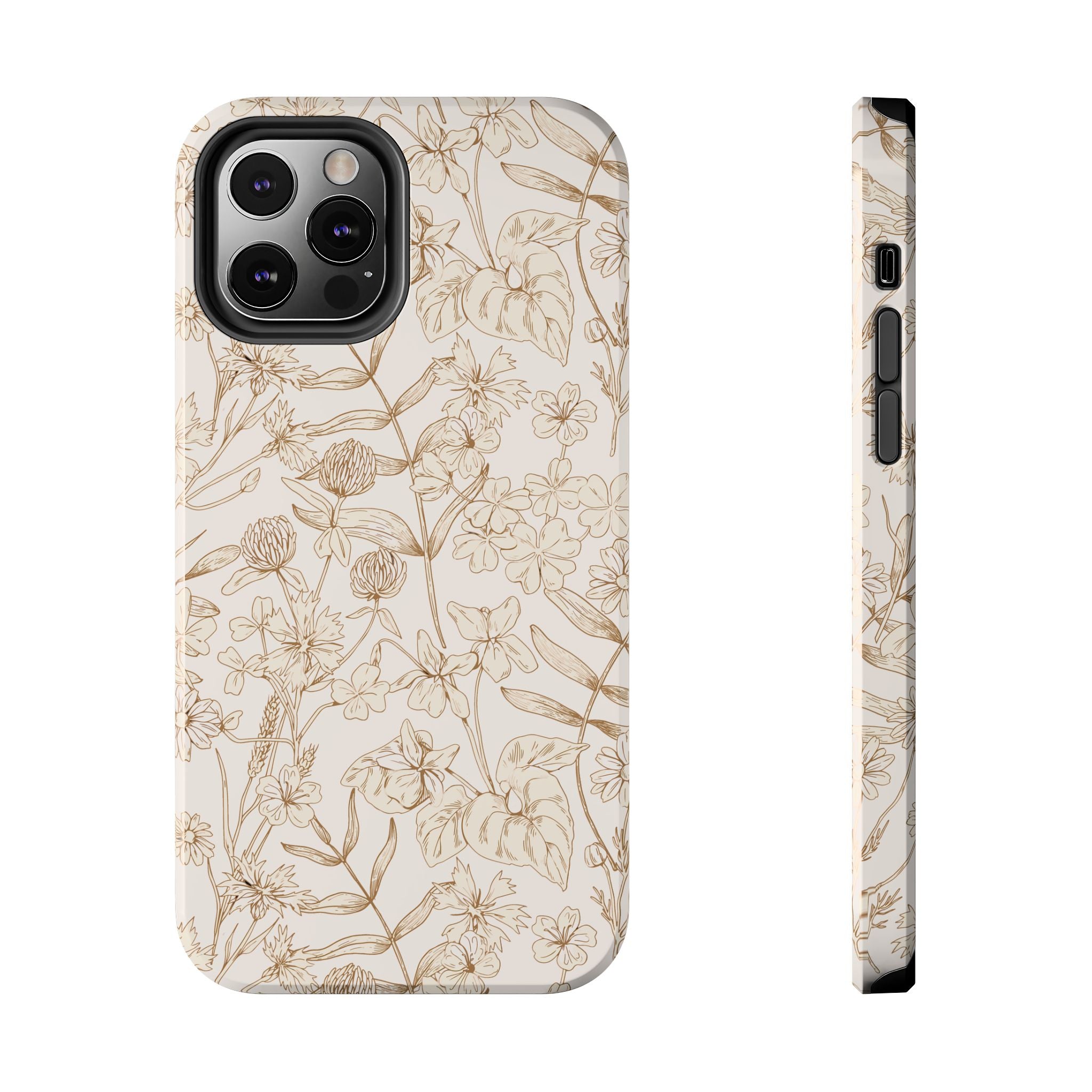 Beige Thyme tan garden phone case for iPhone 16; features cute floral design, perfect for nature lovers seeking stylish protection.