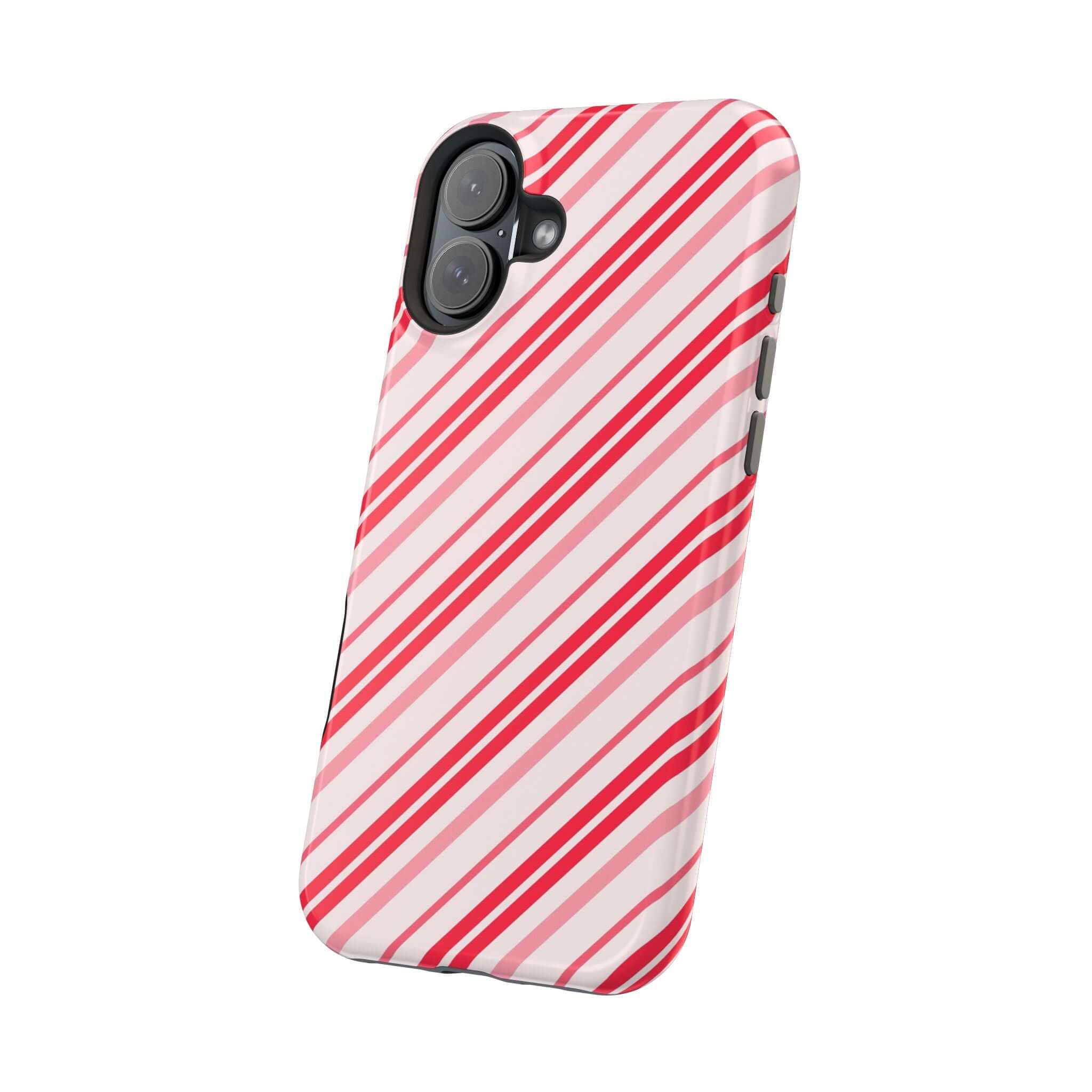 Candy Cane Cutie MagSafe Case with festive red and white stripes, perfect christmas case for holiday cheer and MagSafe convenience.