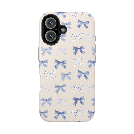 Cute Phone Case with Blue Bows Design for iPhone 16, Perfect for Bride to Be, Playful and Stylish Protection