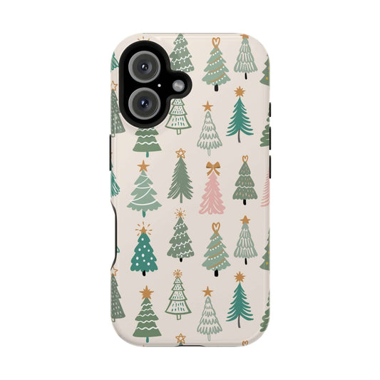 Festive Xmas phone case with Christmas tree design, featuring MagSafe technology for holiday protection and style.