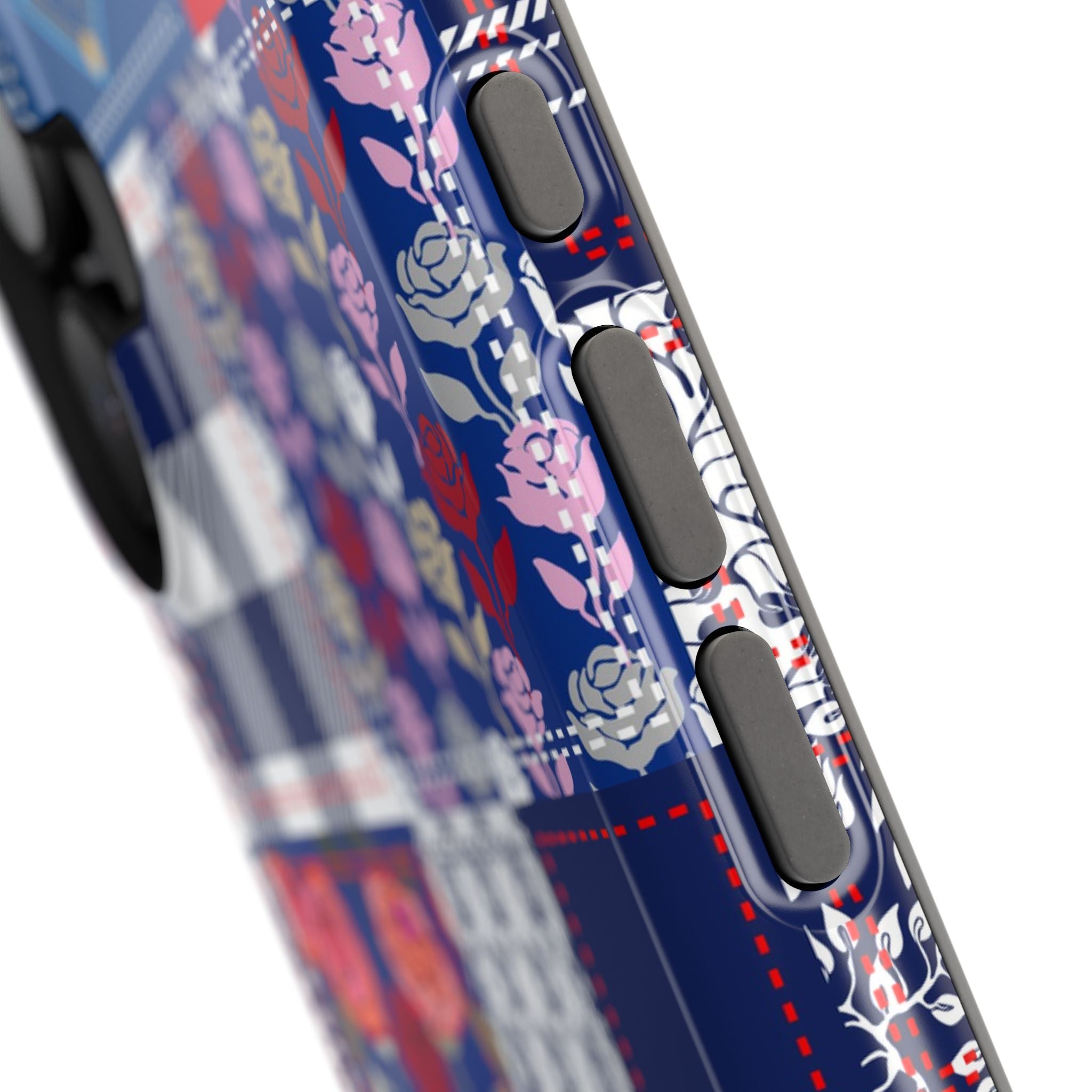 Crimson Bloom | Blue Patchwork Case