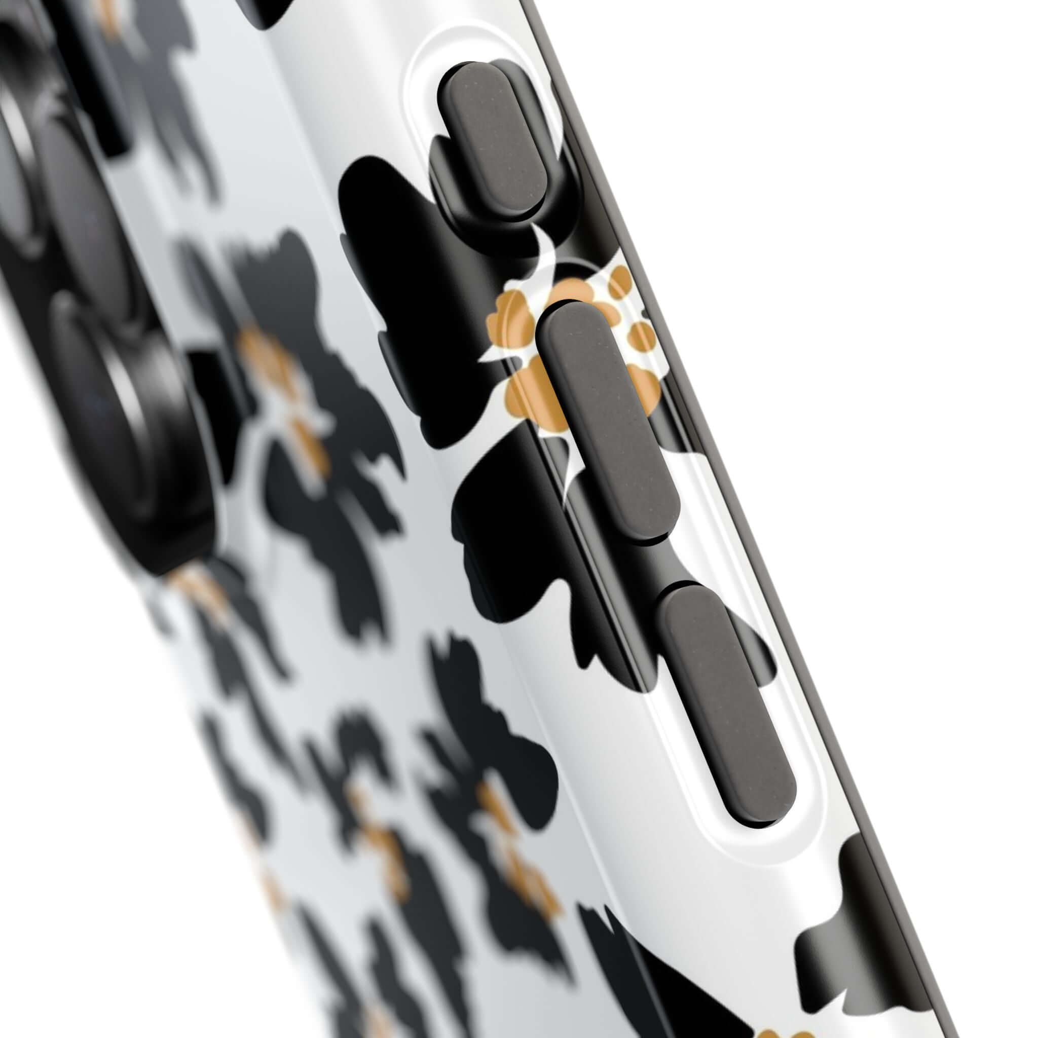 Modern Noir Flora black floral phone case with animal print and MagSafe compatibility for stylish iPhone protection.