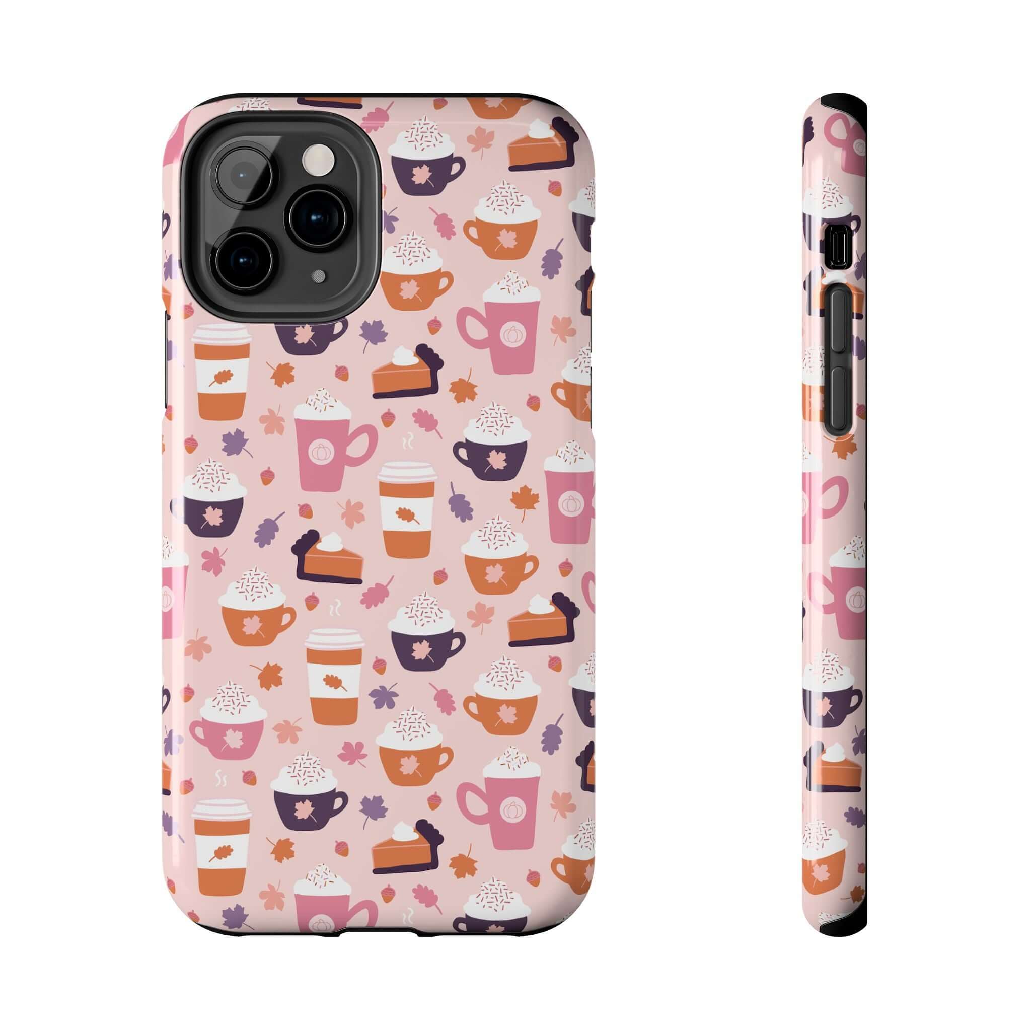 Cute PSL Vibes iPhone 15 case with fall drinks and pumpkin spice design, durable protection, perfect for pumpkin spice lovers.