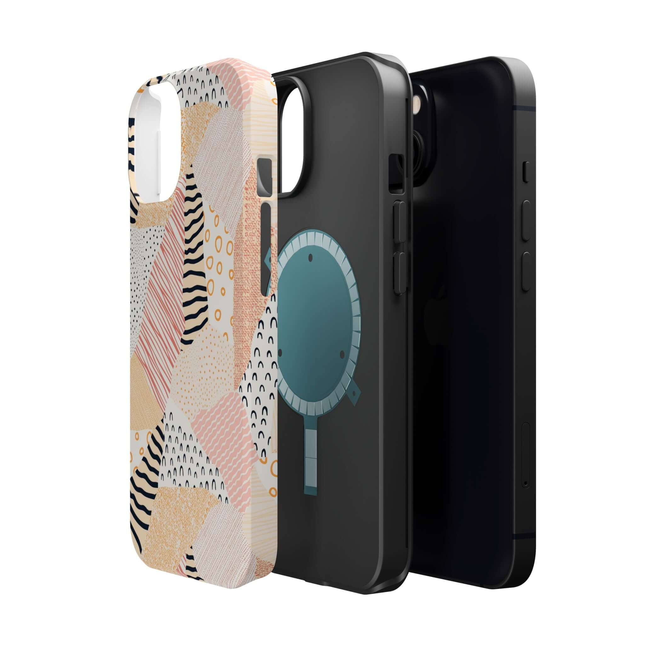 Pastel Patch colorful patchwork phone case for iPhone 16, featuring a cute, vibrant peach design to brighten your device.