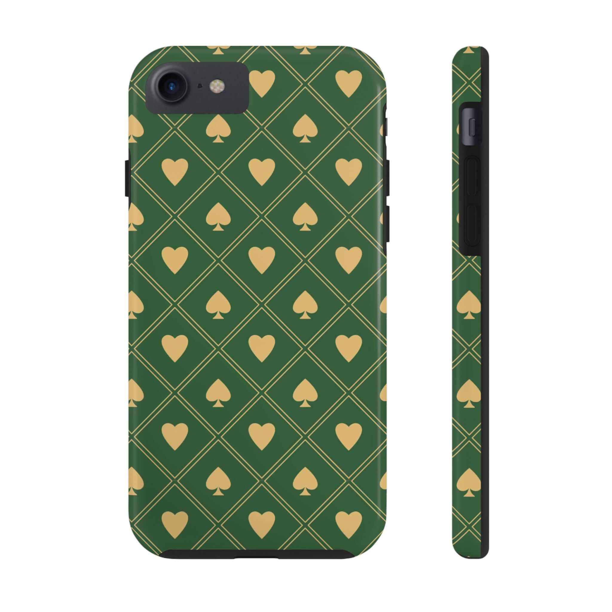 Green spade pattern phone case with royal flush design for iPhone or Samsung. Cute and colorful phone cover with free shipping.