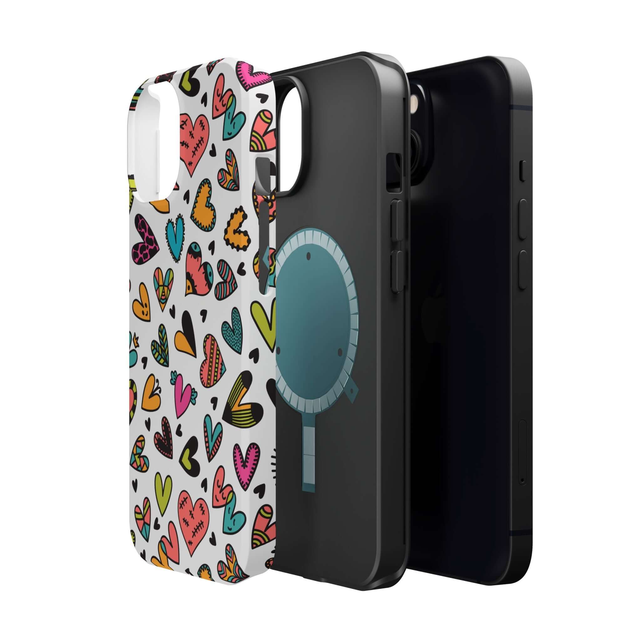 Colorful kaleidoscope of hearts iPhone case with cute design and free shipping option. Cute phone case brands.