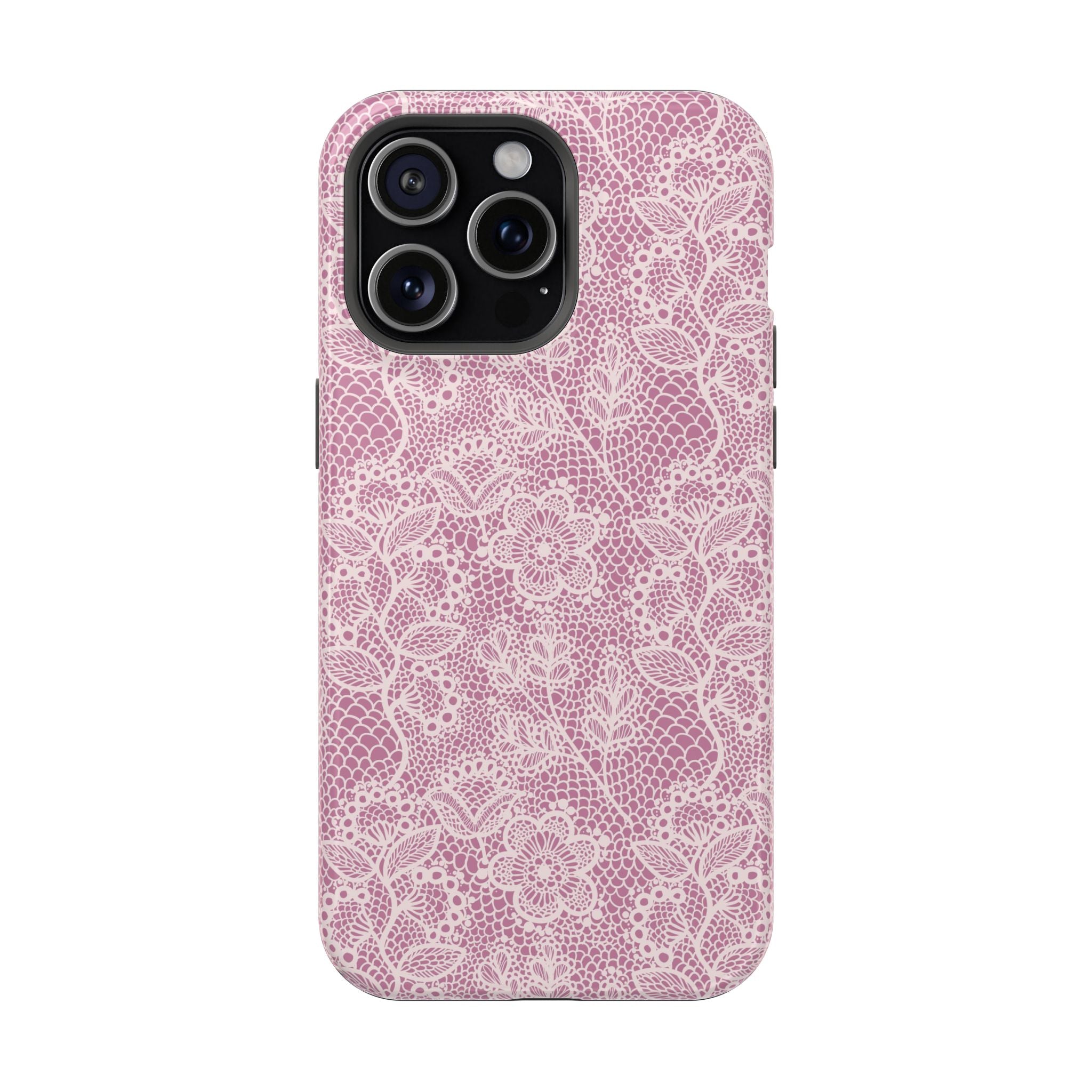 Pink Lace MagSafe iPhone Case, Cute Floral Phone Cover with Country Charm Design