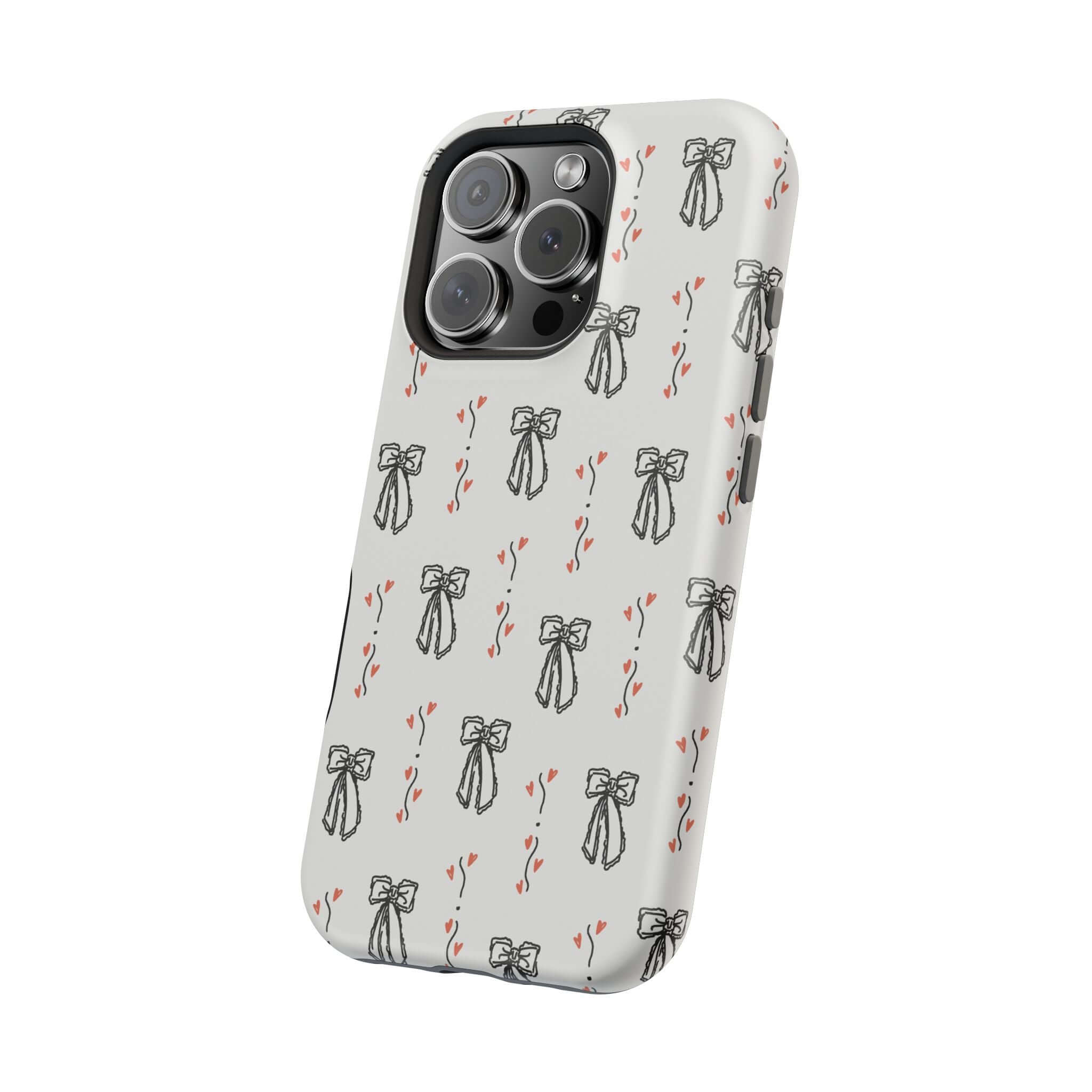 Vintage Coquette iPhone 16 case with cute black bow design, perfect for adding a stylish touch to your phone.