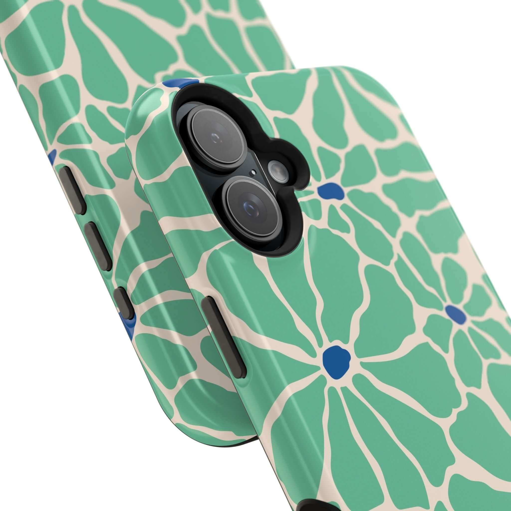 Cute phone cover featuring tropical floral design in green and cream, perfect for Apple iPhone protection and style.