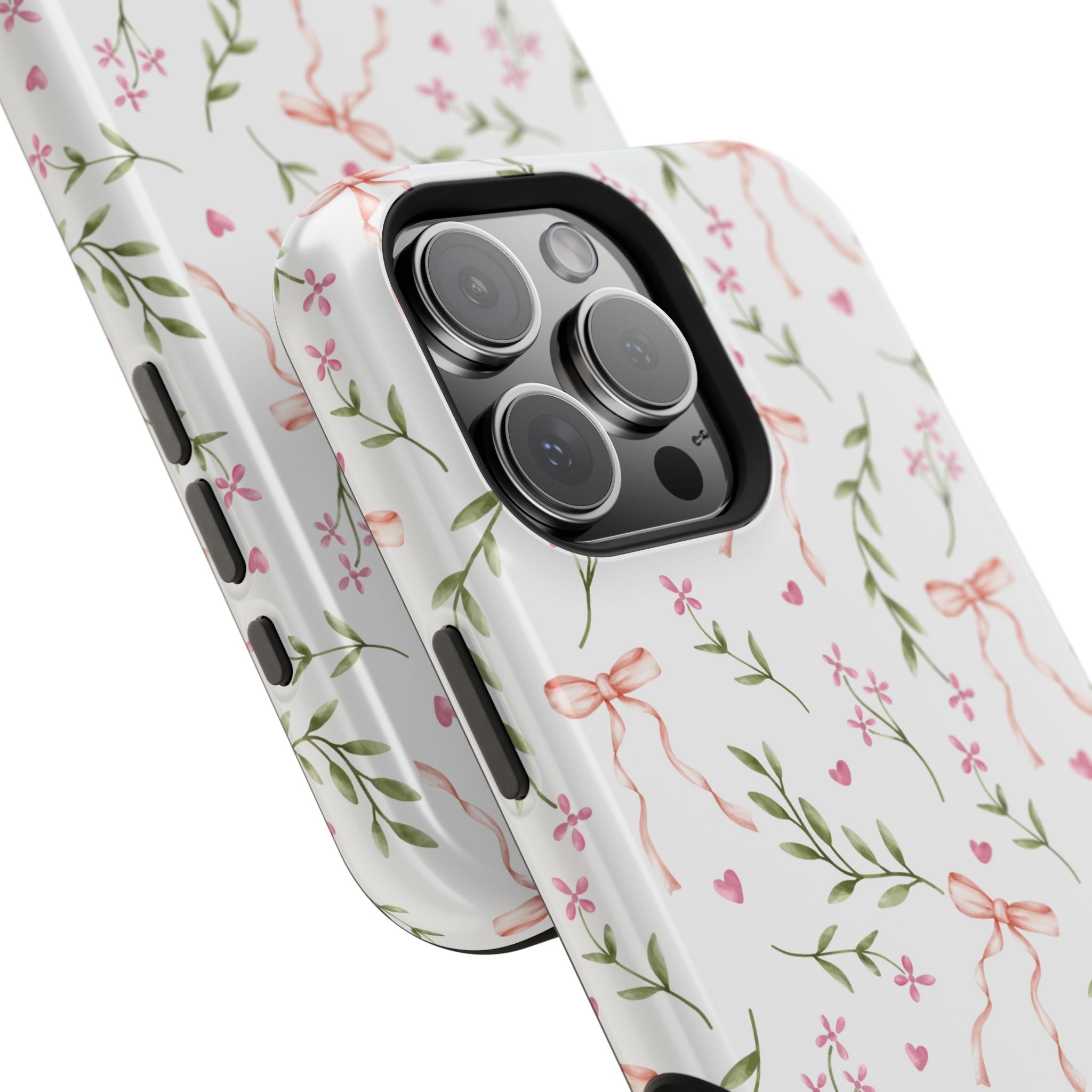 Darling Daydream Pink Coquette Case with bows and floral design, cute MagSafe iPhone cover, playful and stylish phone accessory.