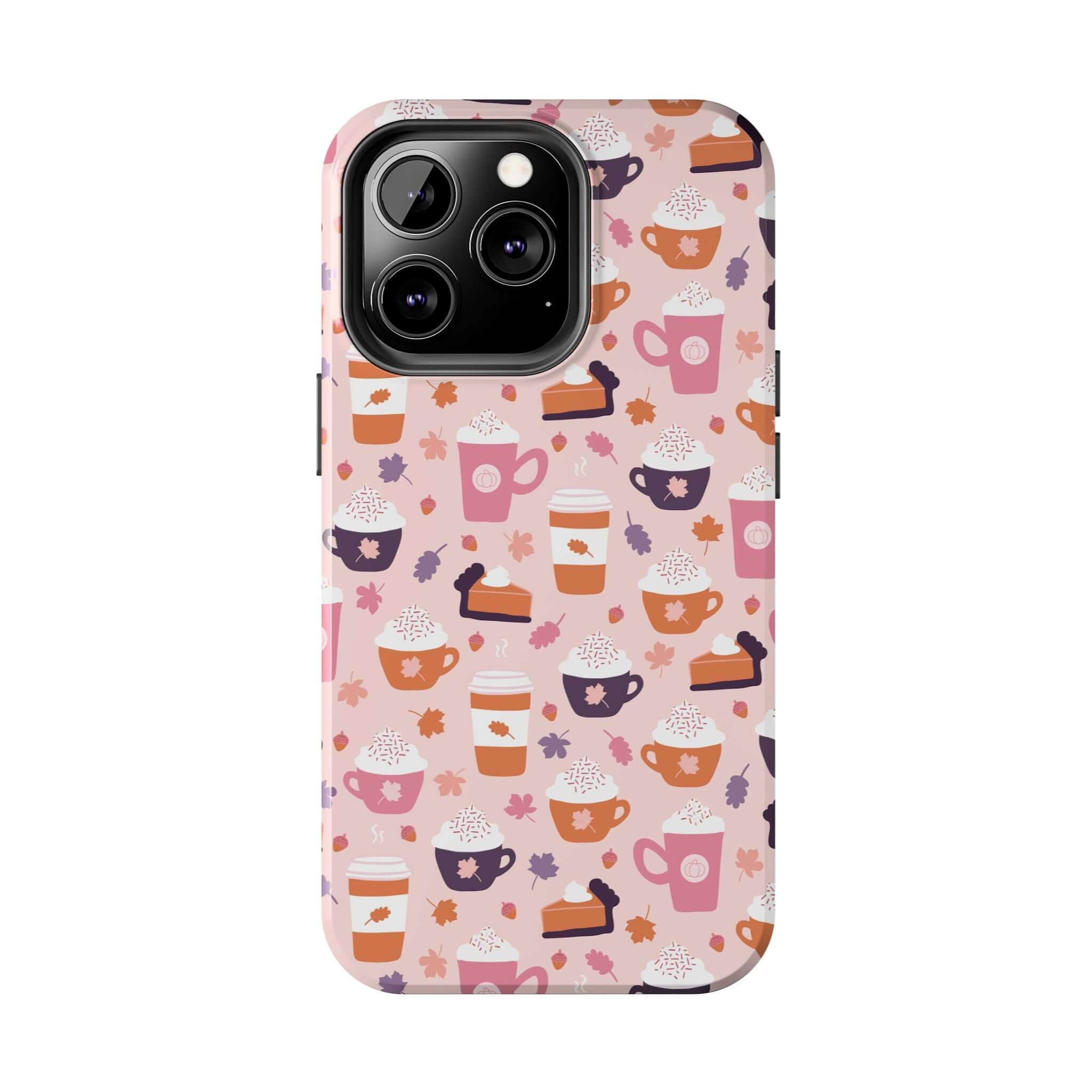 Cute PSL Vibes iPhone 15 case with fall drink designs, perfect for pumpkin spice lovers and phone protection.