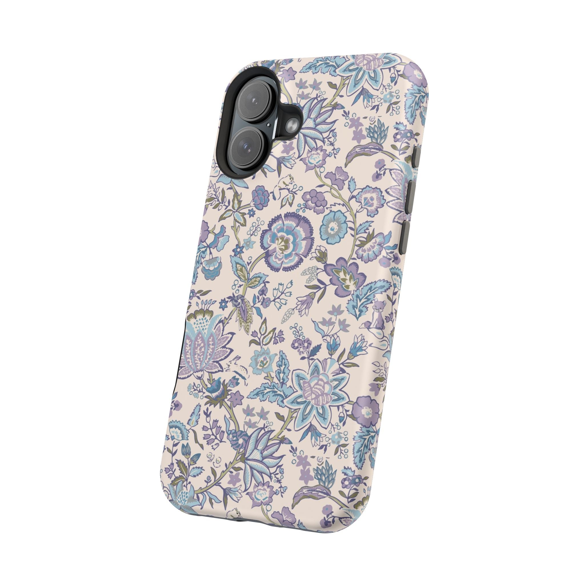 Blue Floral CottageCore MagSafe iPhone Case, Cute Whimsical Phone Cover with Nature-Inspired Design