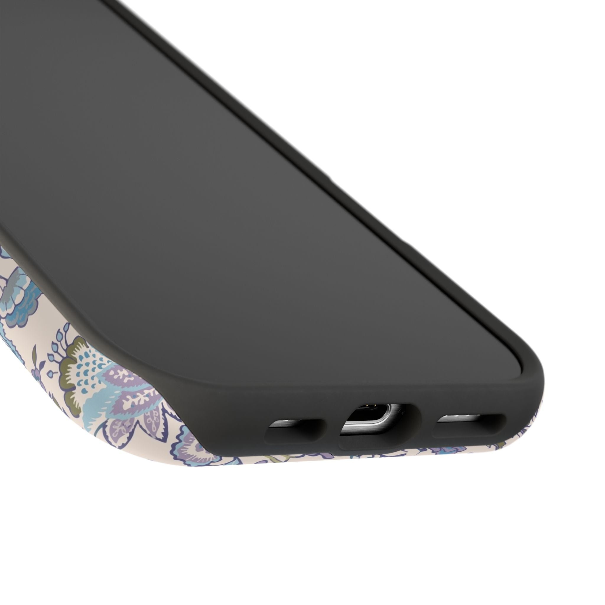 Blue CottageCore MagSafe iPhone case with floral design, perfect cute phone cover for nature lovers, protecting your tech in style.