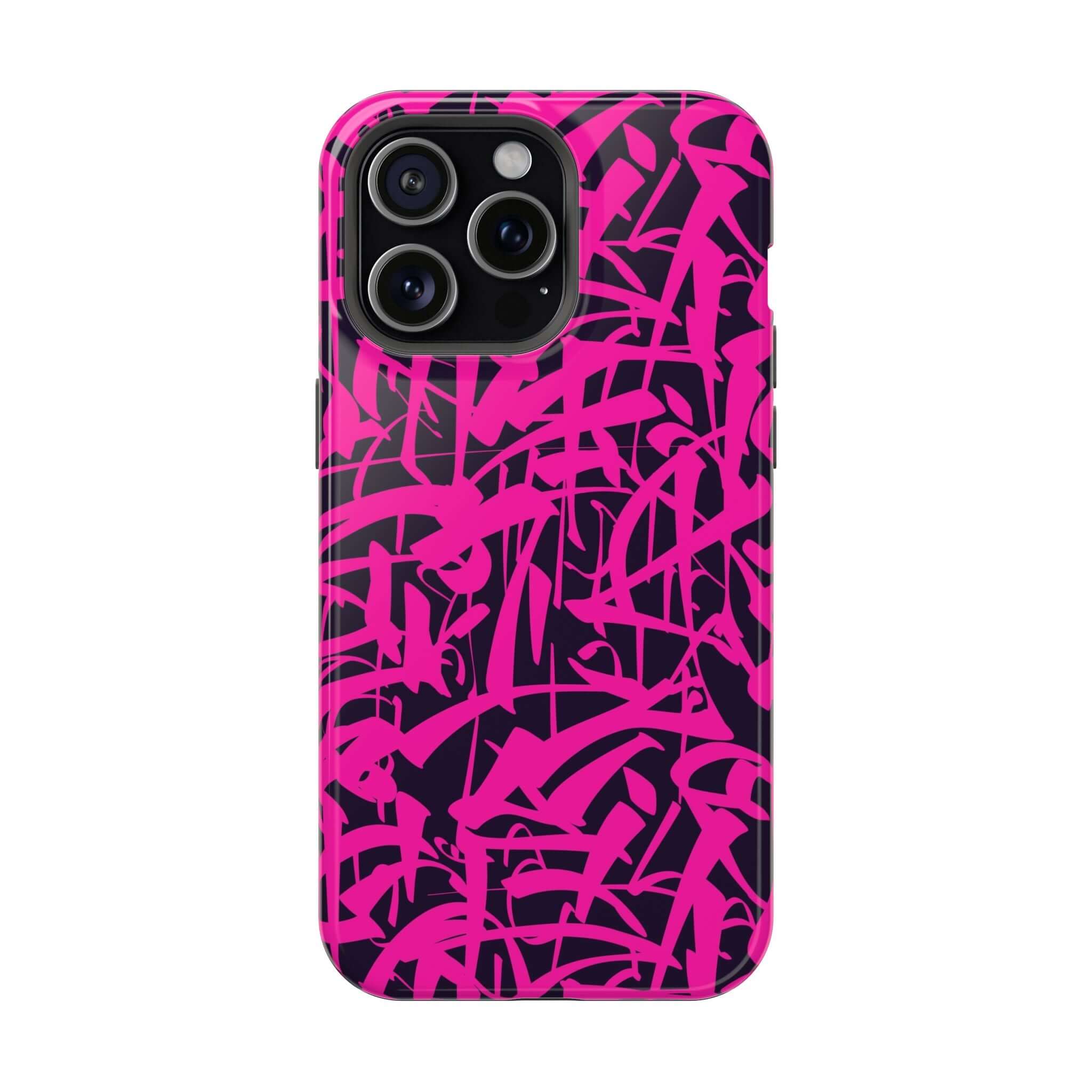 Colorful pink art case for iPhone featuring unique graffiti-style design, perfect cute phone cover for artistic personalities.