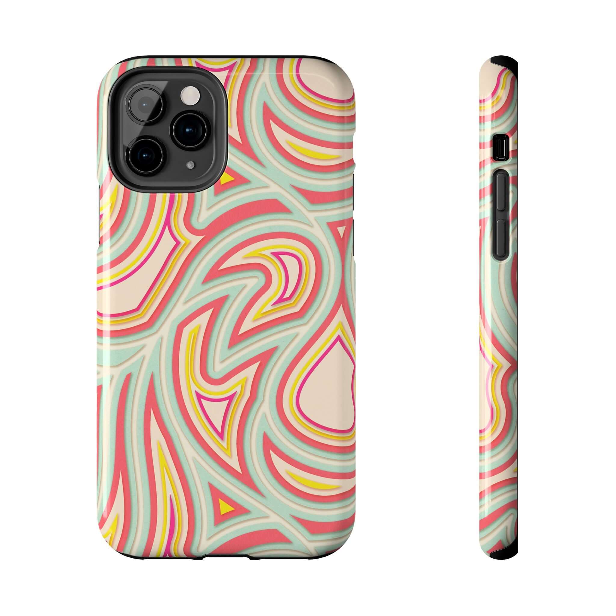 Groovy Waves Retro Abstract iPhone Case with Colorful Patterns and Flower Designs, Perfect Protective Phone Cover for Samsung and iPhone