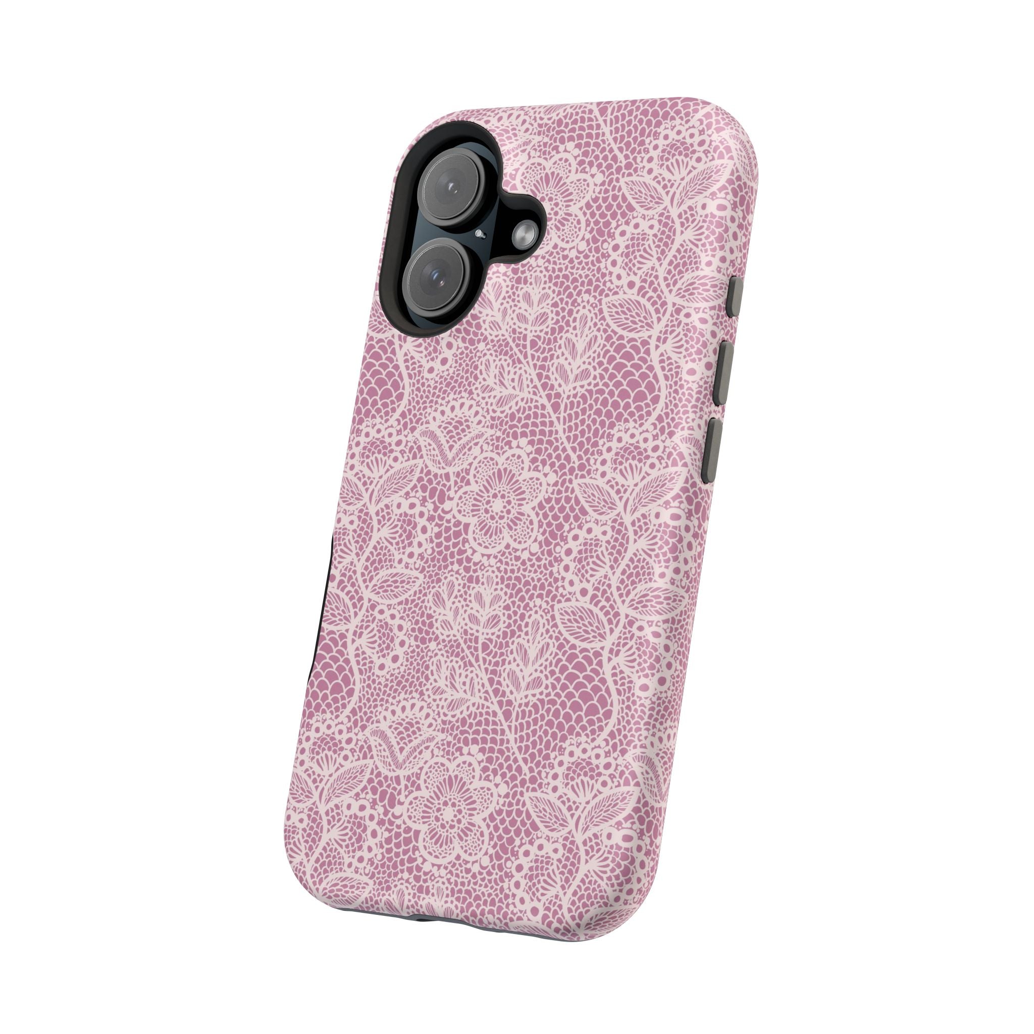 Pink Lace MagSafe iPhone Case with Cute Floral Pattern, Country Charm Style, Protective and Stylish Phone Cover