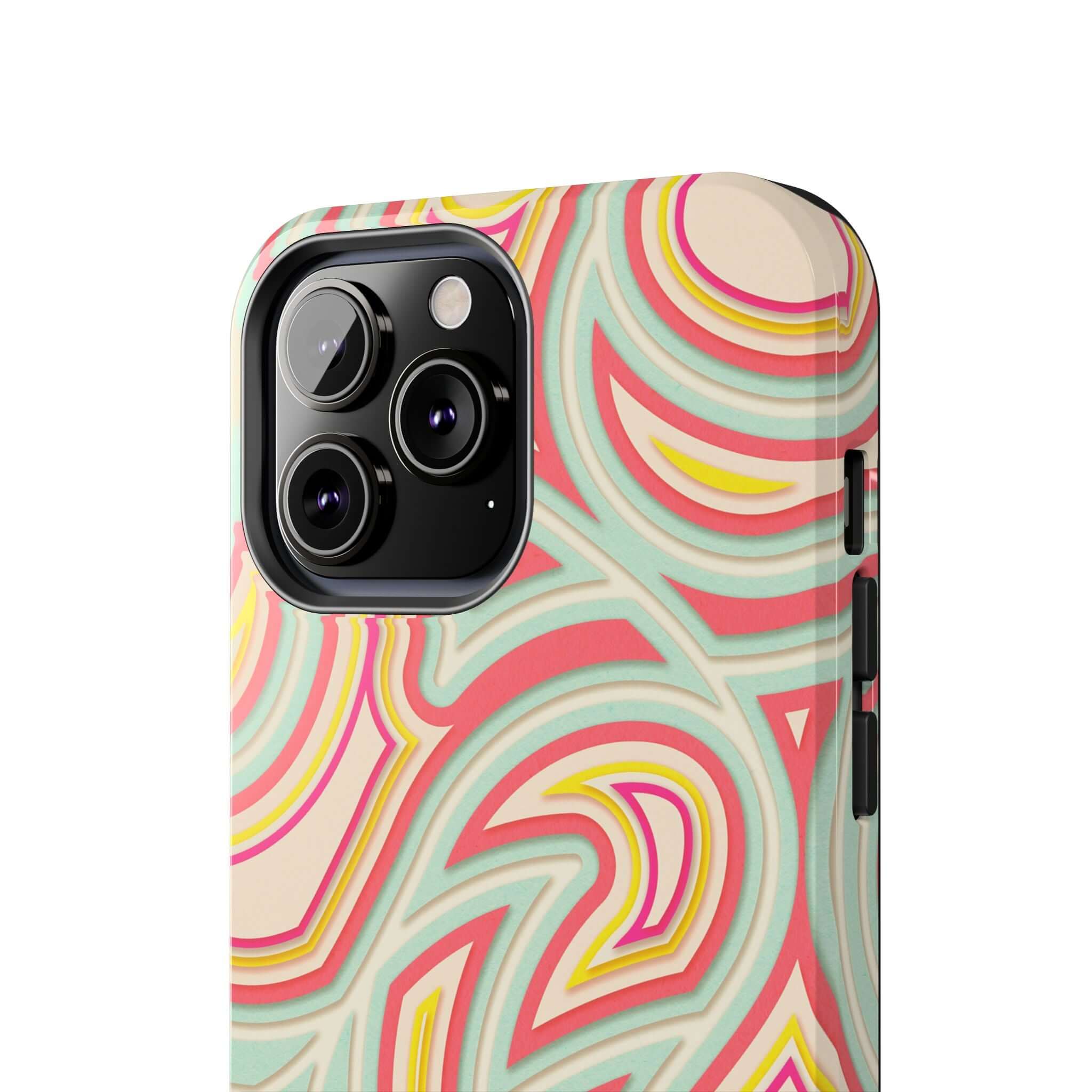 Groovy Waves Retro Abstract iPhone Case with colorful swirl design and protective cover