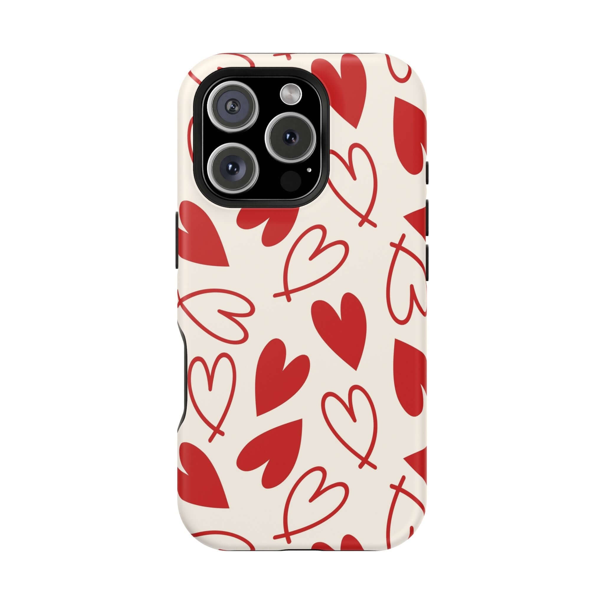 Cute iPhone case with playful red hearts design, Be Mine collection, perfect fun protective phone cover.