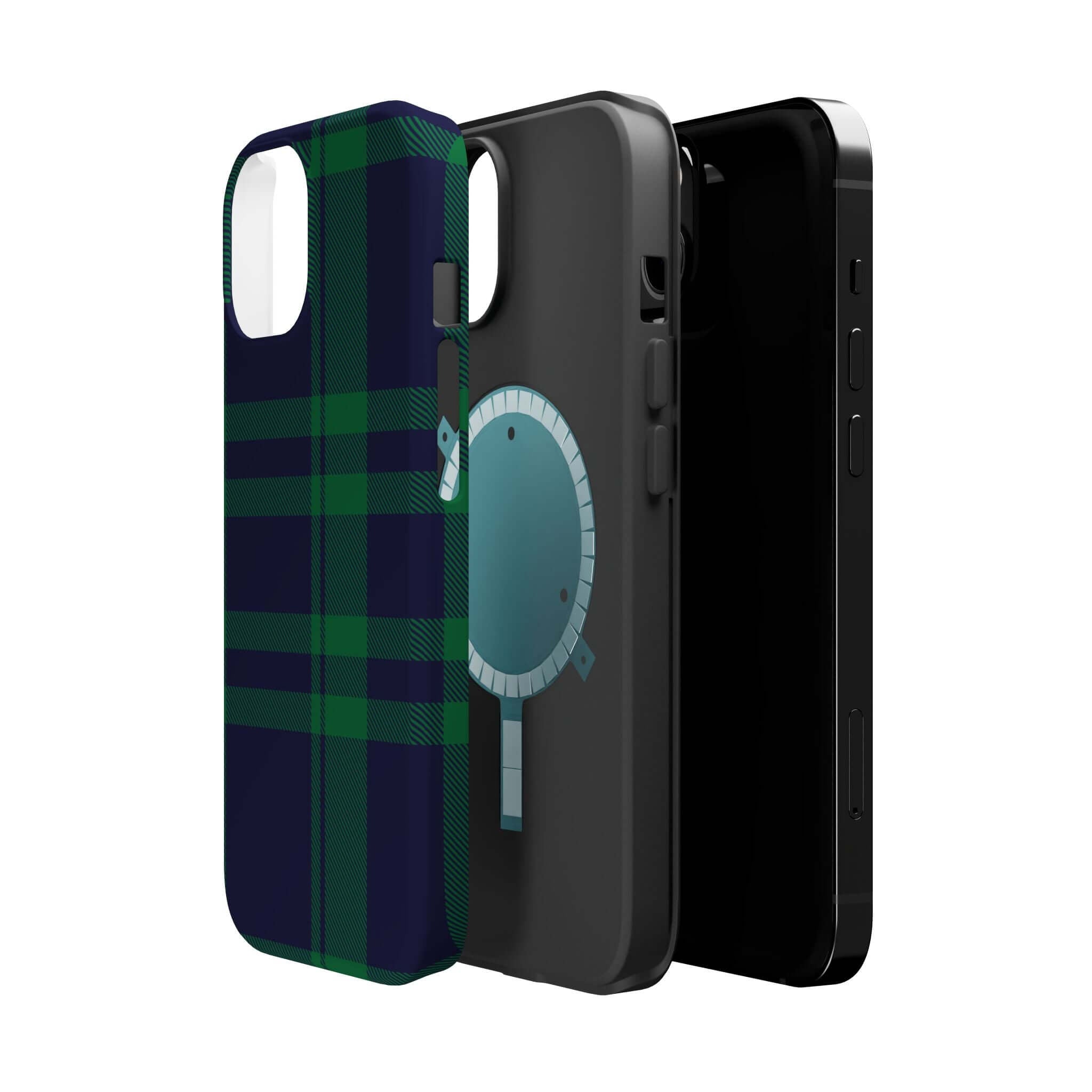 Mistletoe plaid MagSafe phone cases showcasing a festive design for iPhones, perfect for holiday cheer.