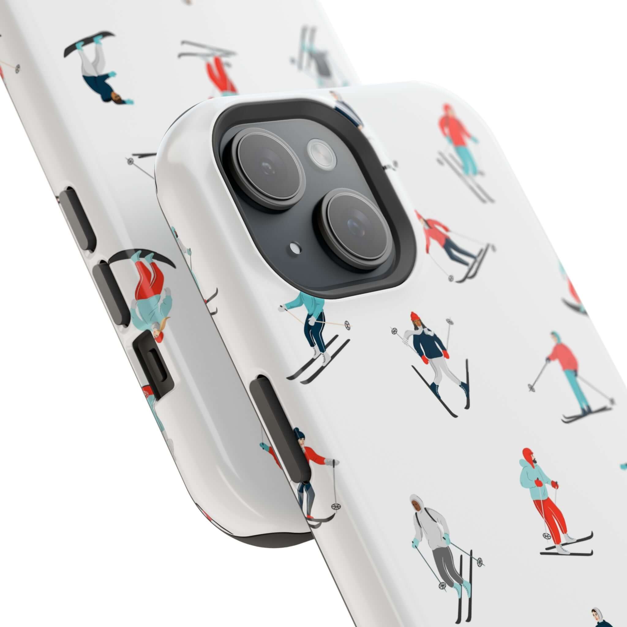 Cute phone cover featuring a winter skiing design, perfect for iPhone enthusiasts who love the snowy slopes.