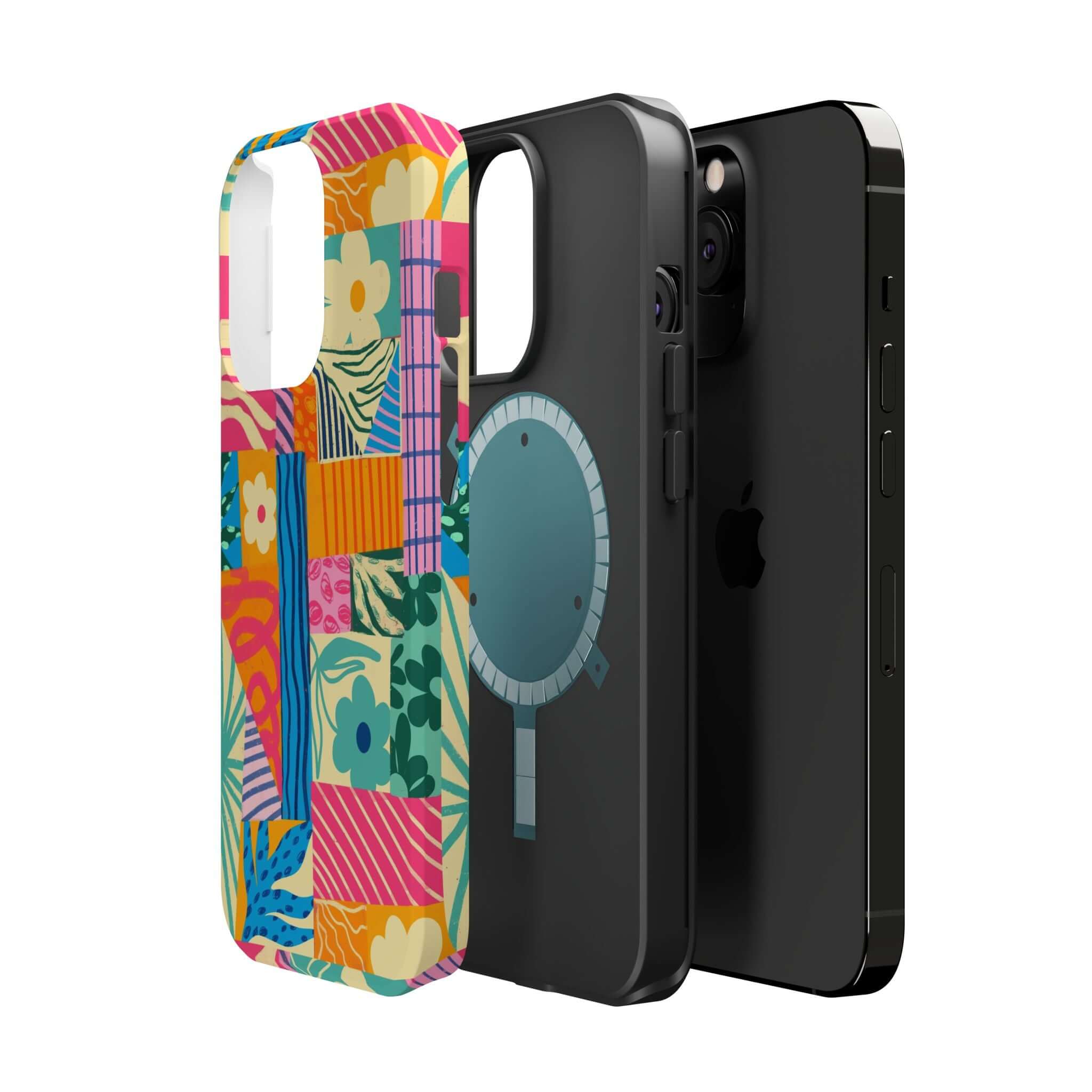 Colorful Patchwork iPhone 16 Case with playful design, perfect for beach lovers and cute style enthusiasts.