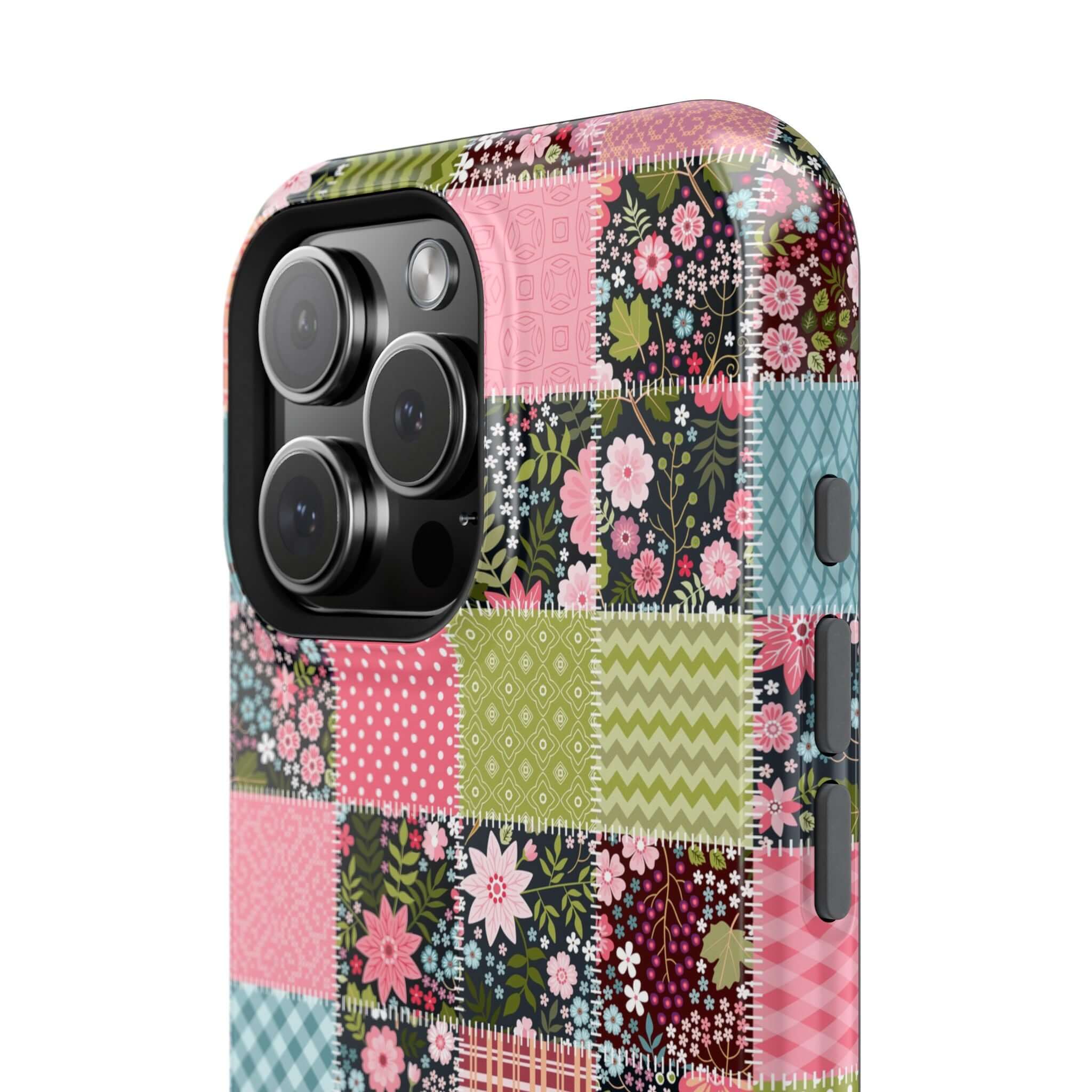 Flora Forage wildflower patchwork MagSafe iPhone case, a cute floral phone cover for free-spirited, granola girl vibes.