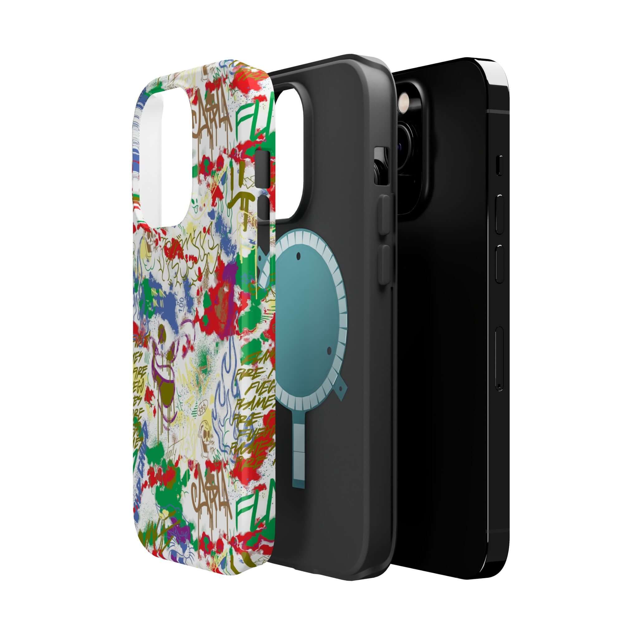 Colorful Art Attack Phone Case showcasing graffiti design, perfect cute phone cover for iPhone lovers.