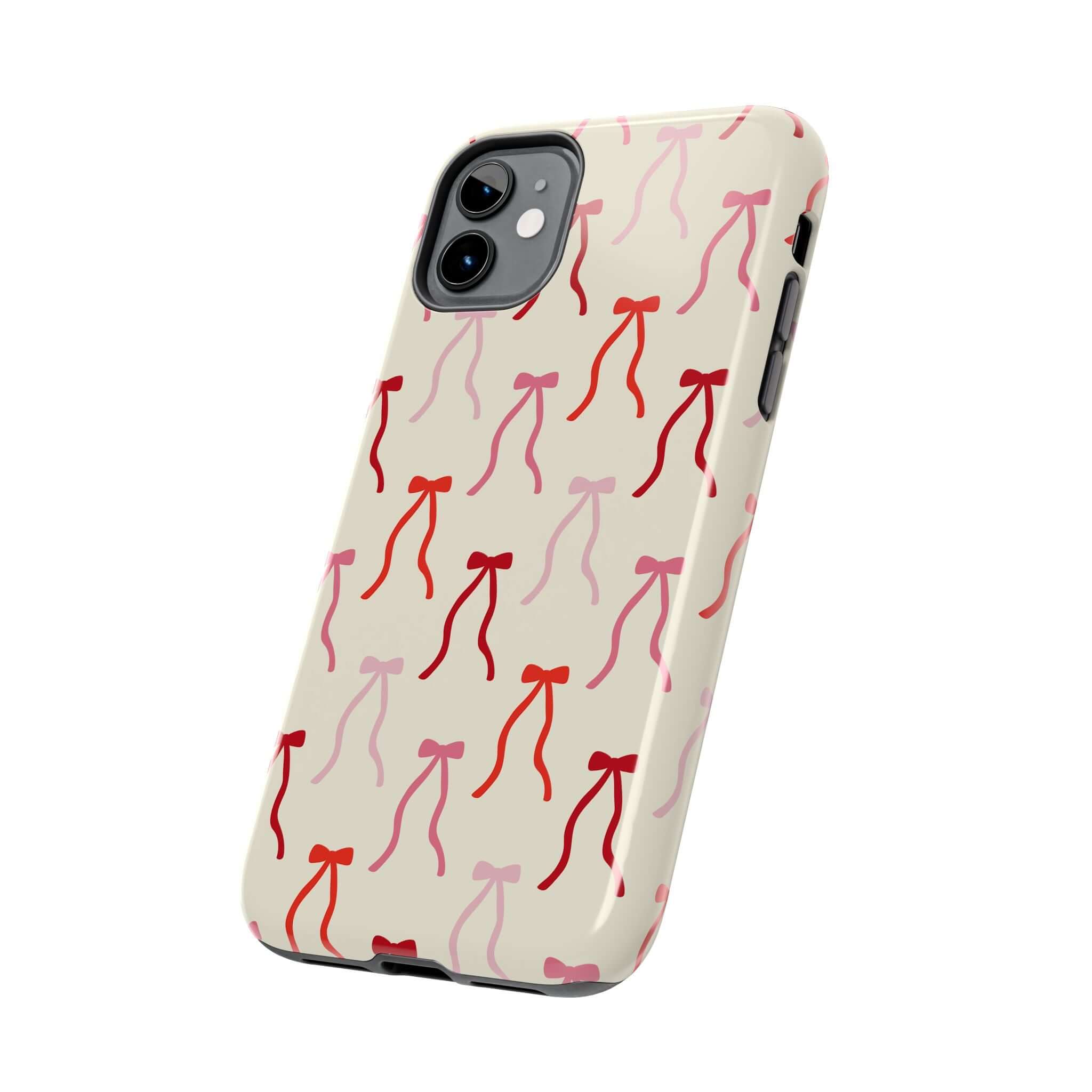 Beige Coquette Case for iPhone 16 with Red Bow Design - Cute Phone Case for Stylish Protection