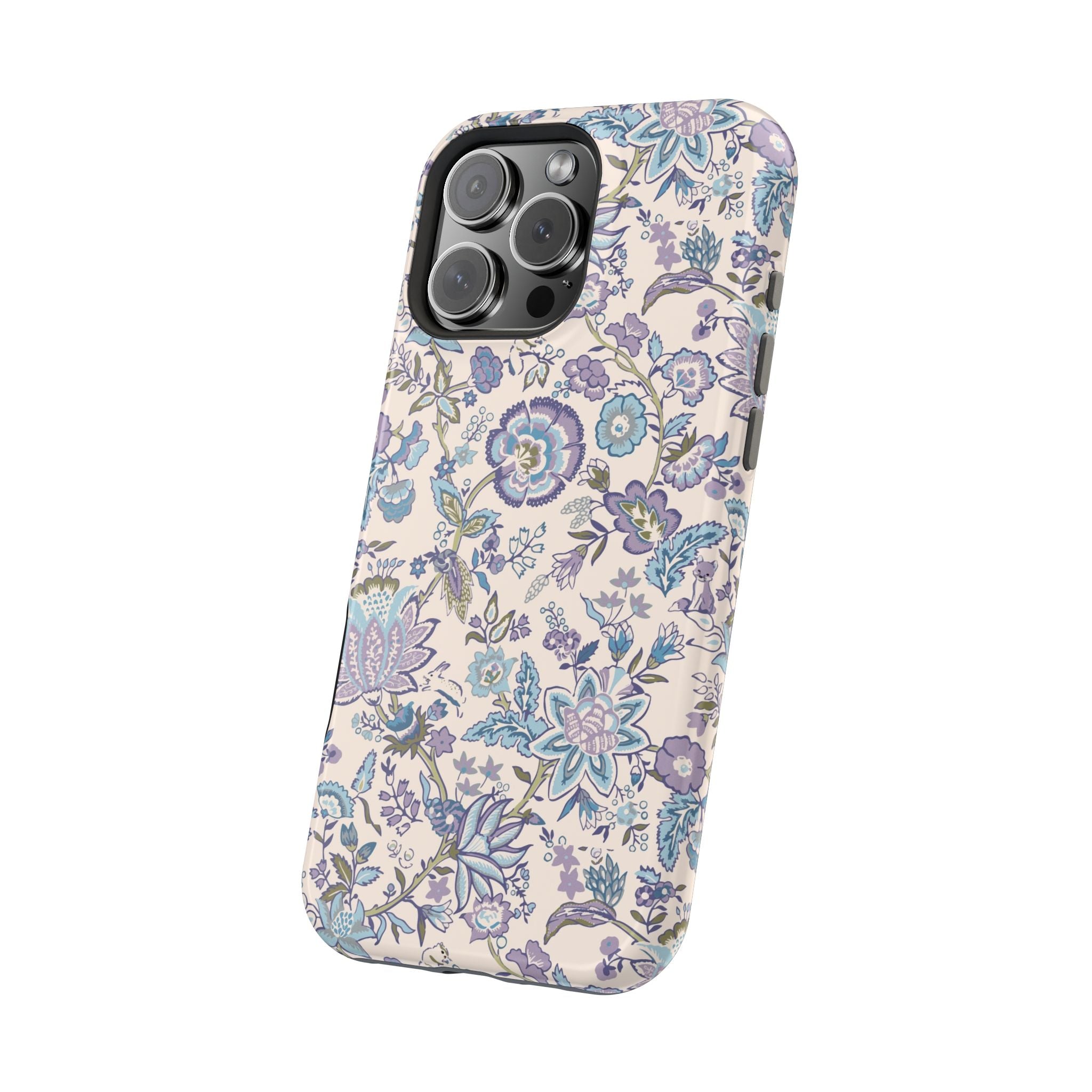 Blue CottageCore MagSafe iPhone Case with floral design, perfect cute phone cover for nature lovers.