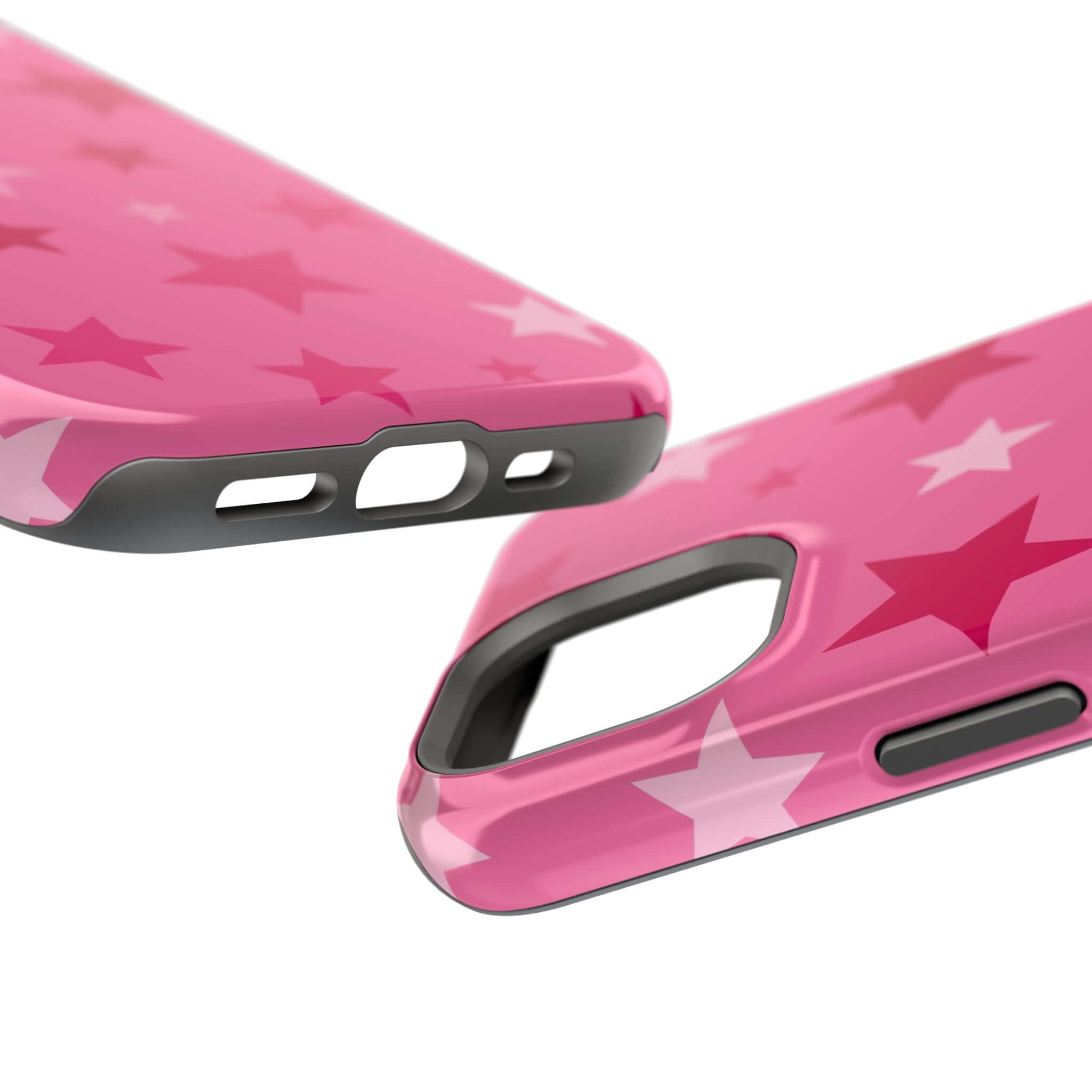 Cute pink iPhone case with star pattern for added style and protection, perfect for trendy phone lovers.