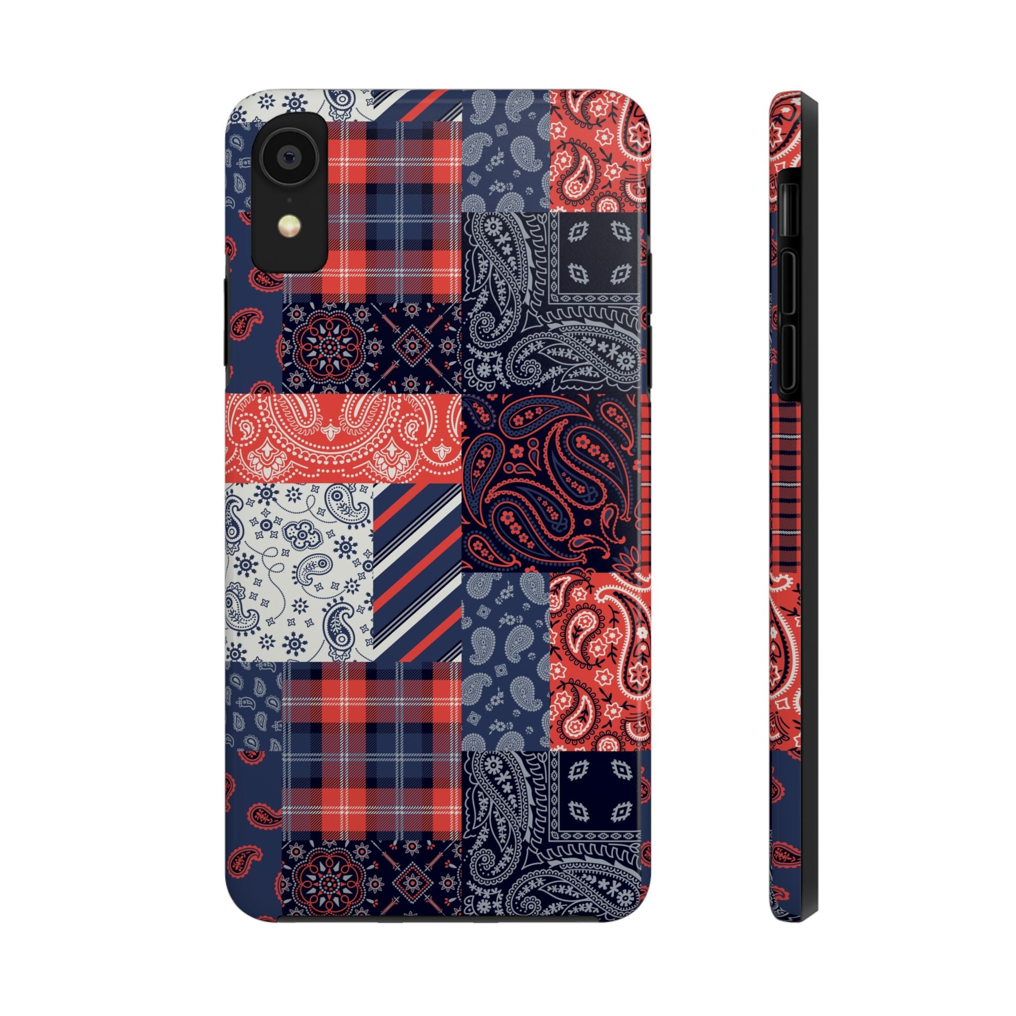 Cute phone case, bookish Bandana Patchwork iPhone 14 Pro case with stylish boho design, perfect for fashion-forward men.