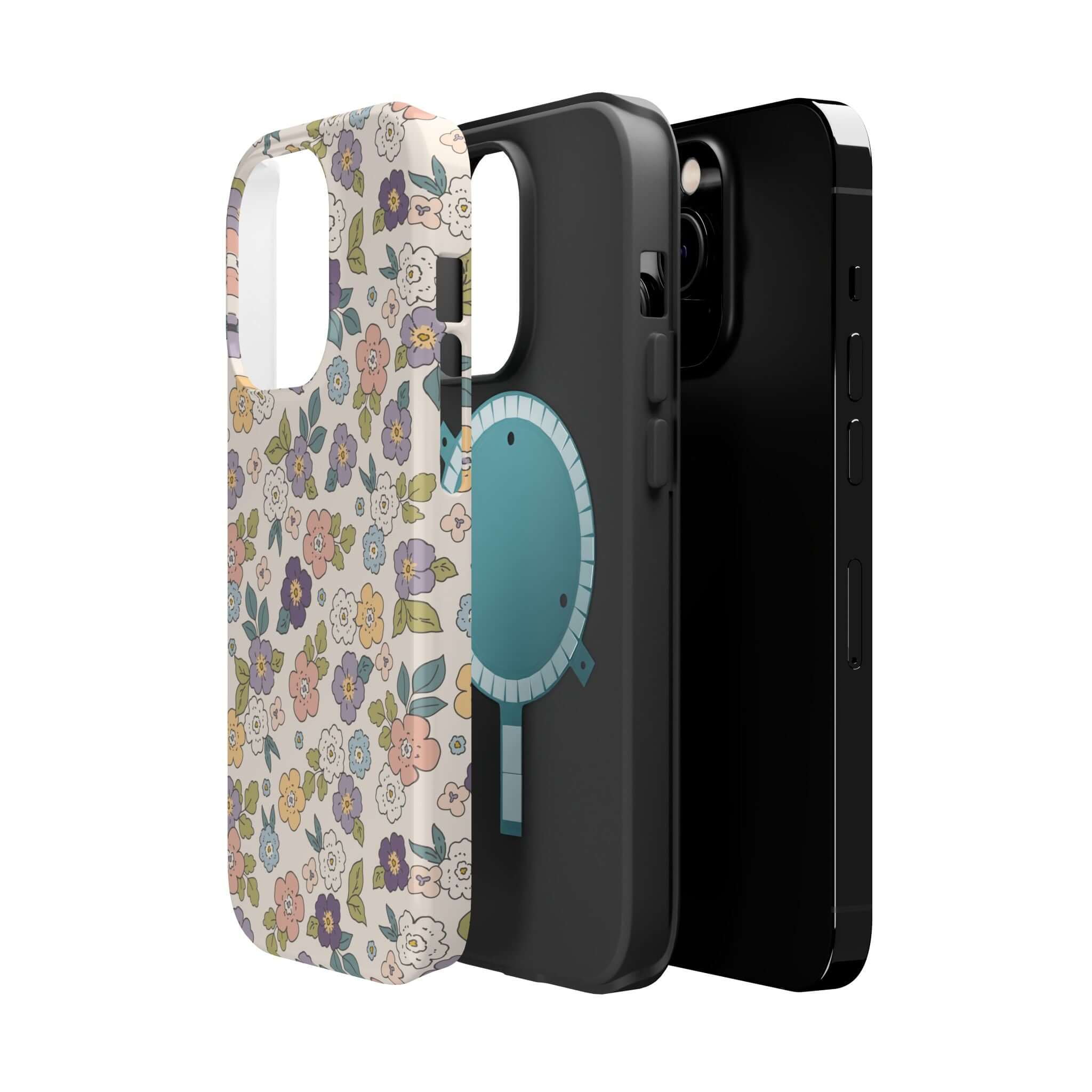 Colorful Ditsy Daisies iPhone cases showcasing floral design and stylish black accents, perfect for beachy vibes.