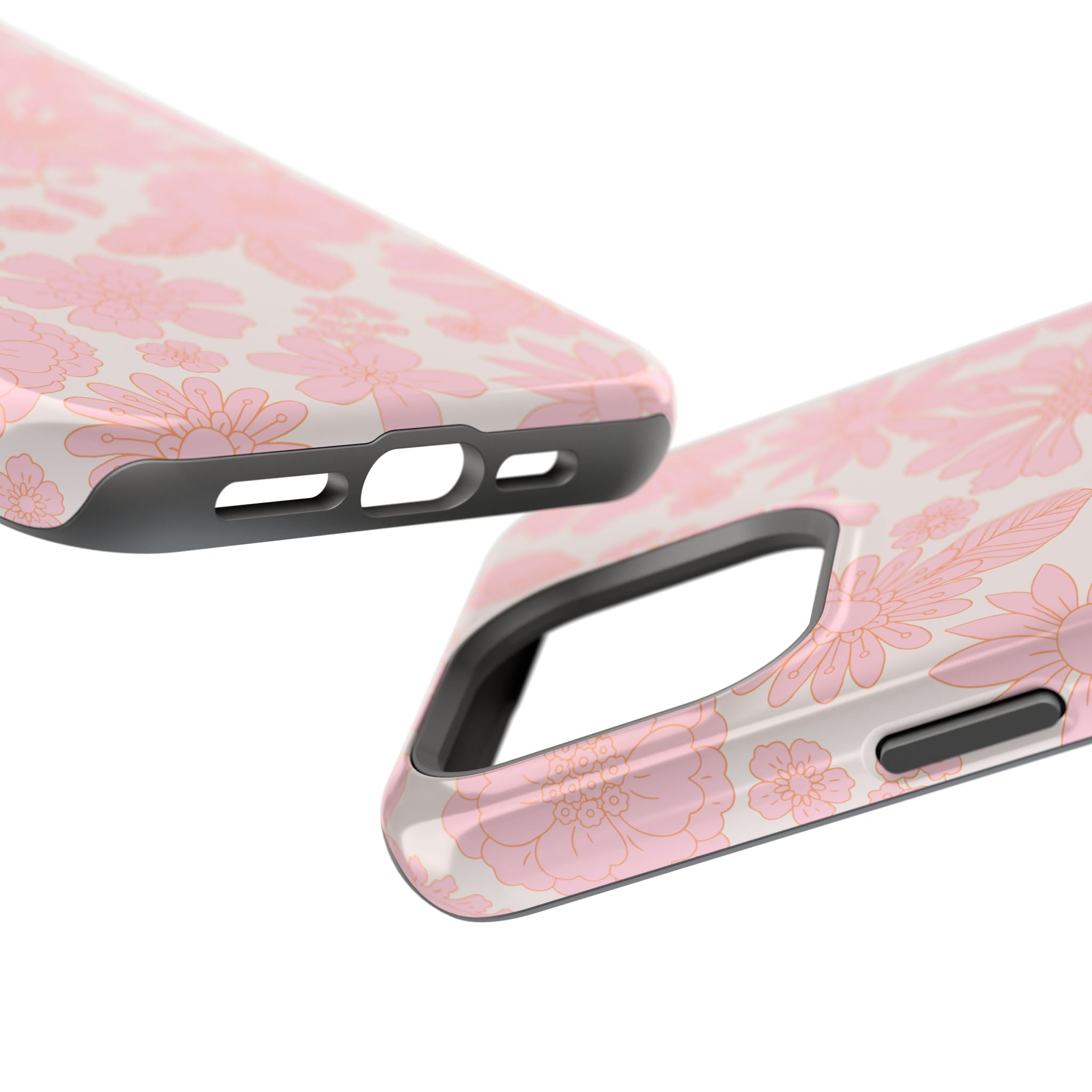 Pink floral MagSafe phone case for iPhone 16, cottagecore aesthetic, charming petals design, cute phone cover, protective iPhone case.